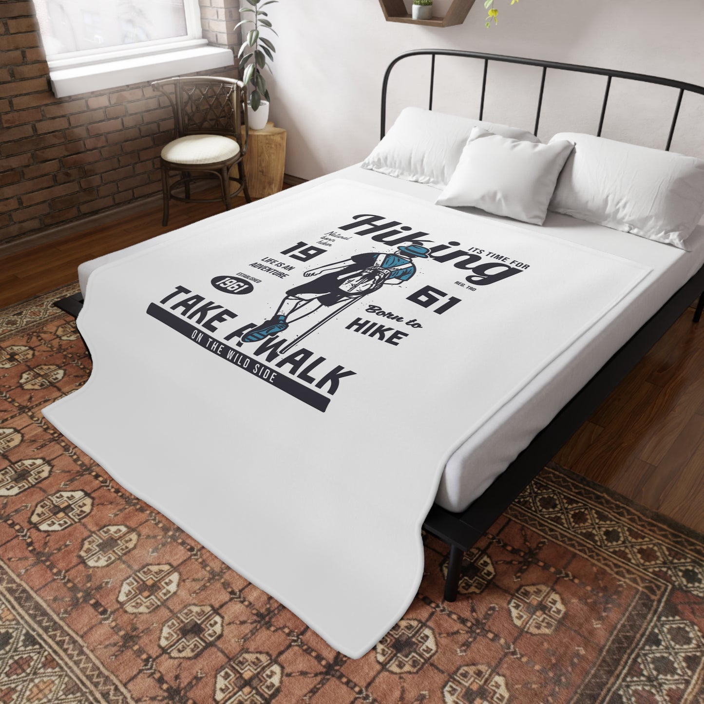 Hiking Adventure Plush Fleece Blanket — "Take a Walk" Outdoor Camper Gift