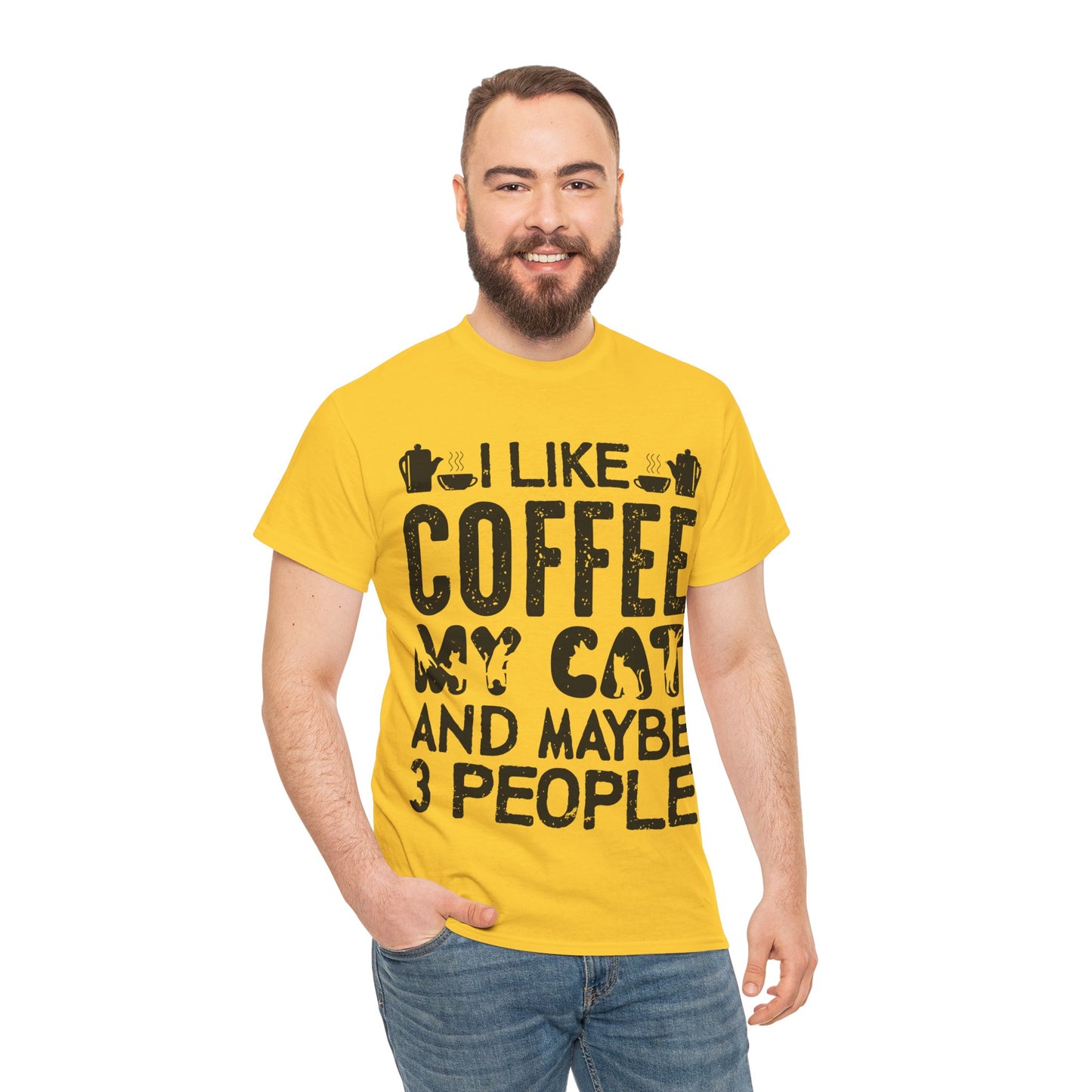 Coffee & Cat Tee — "I Like Coffee, My Cat, And Maybe 3 People" Funny Cat Lover Shirt