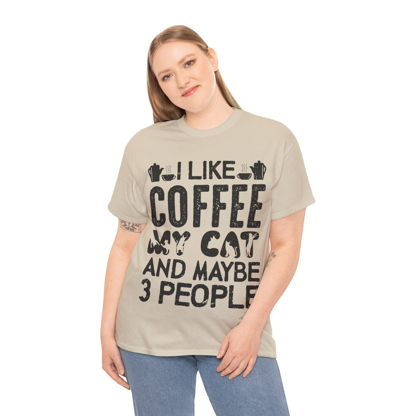 Coffee & Cat Tee — "I Like Coffee, My Cat, And Maybe 3 People" Funny Cat Lover Shirt