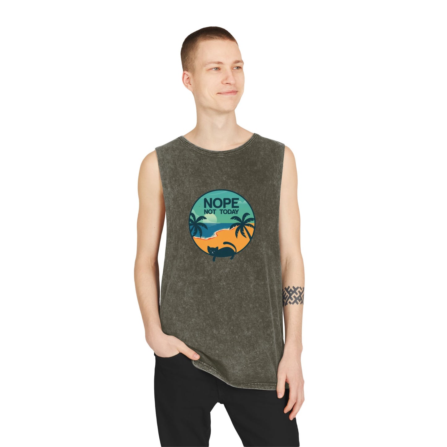 Nope Not Today Tank Top — Retro Beach Palm Graphic Stonewash Tank