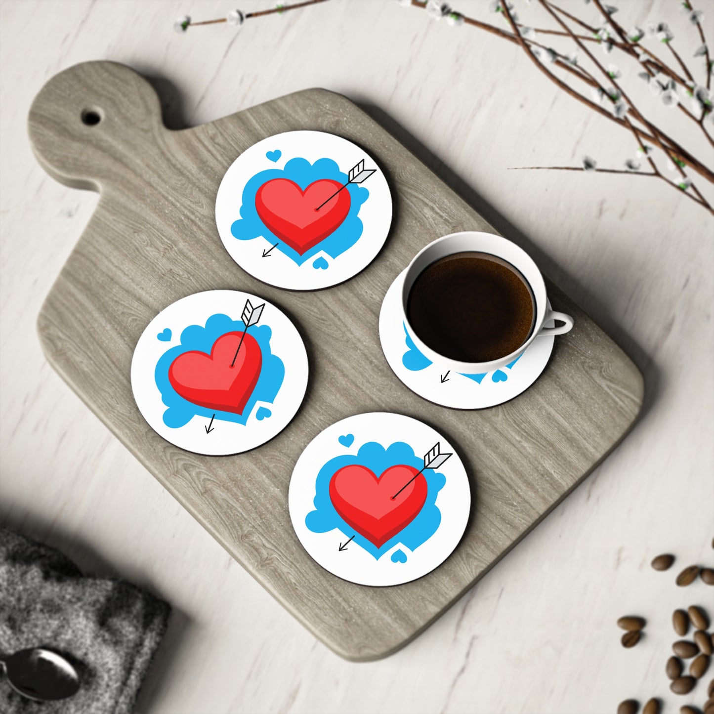 Heart & Arrow Cork Coaster — Valentine’s Day Drink Coaster
