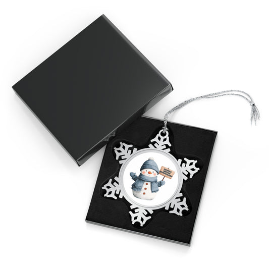 Pewter Snowflake Ornament — Cute Snowman Holiday Tree Decoration