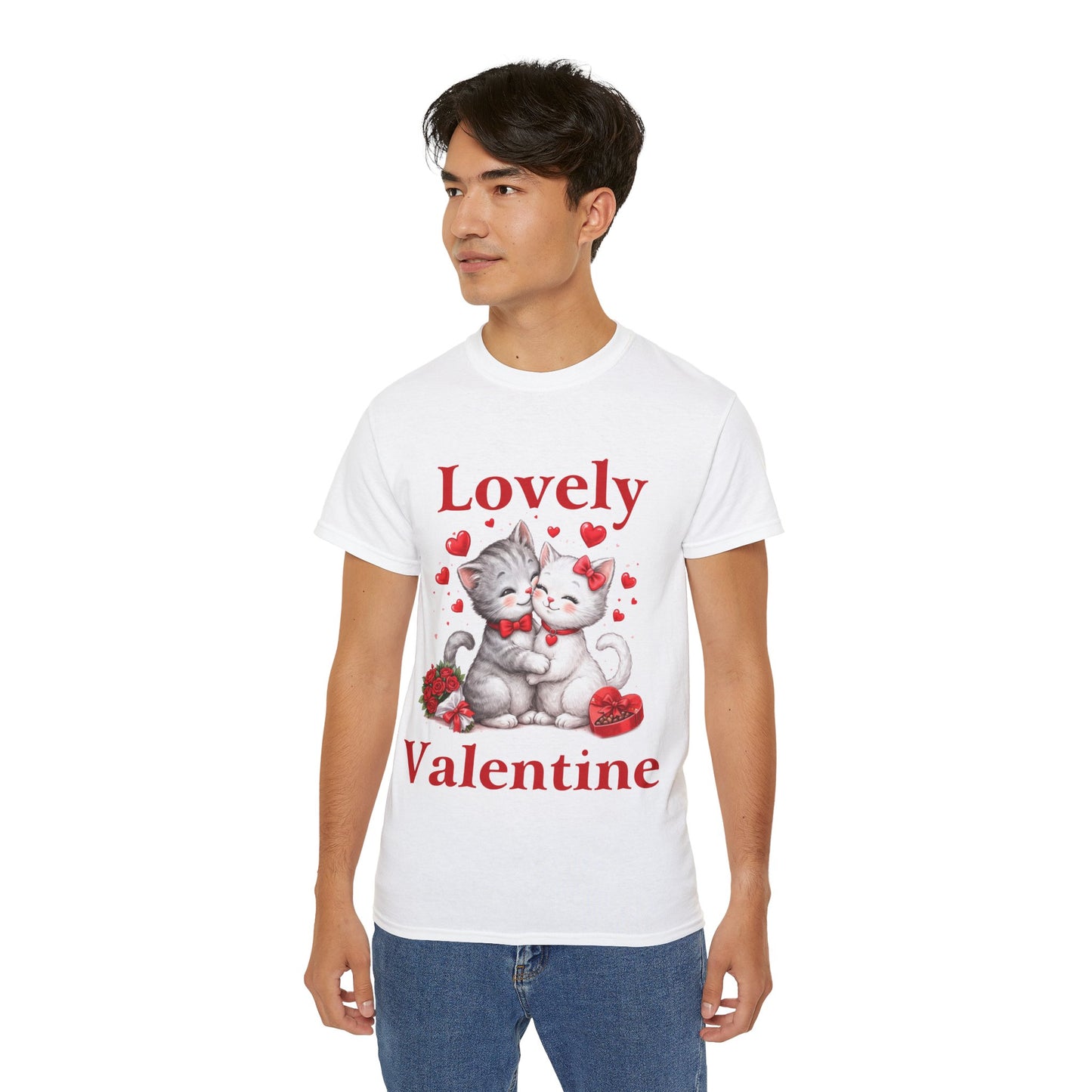 Valentine Kitty Tee - "Lovely Valentine" Cute Cat Couple Valentine's Day T-Shirt