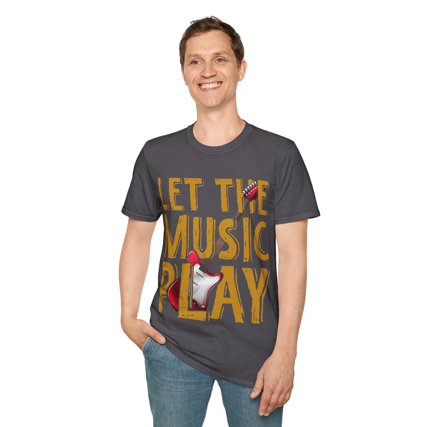 Let The Music Play Guitar T-Shirt — Retro Rock Music Tee for Musicians & Fans