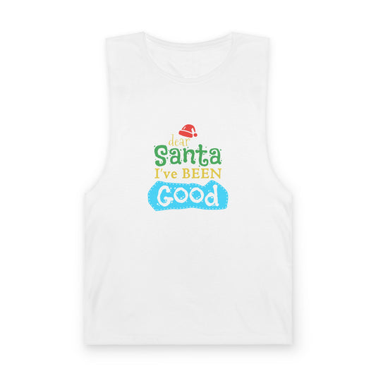 Christmas Tank Top — “Santa I’ve Been Good” Holiday Graphic Tank (Shimmy Cocoa Back)