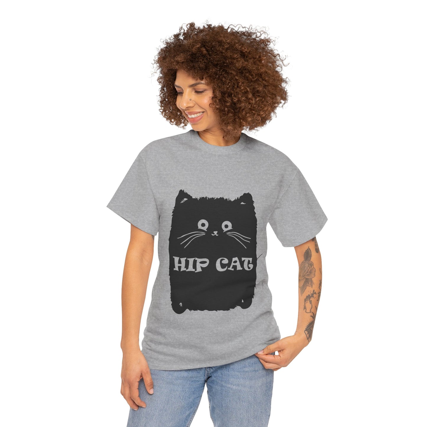 Funny Hip Cat Unisex Heavy Cotton Tee