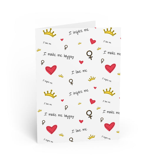 Greeting Card — Self-Love Pattern (Hearts, Crowns & Feminine Symbols)
