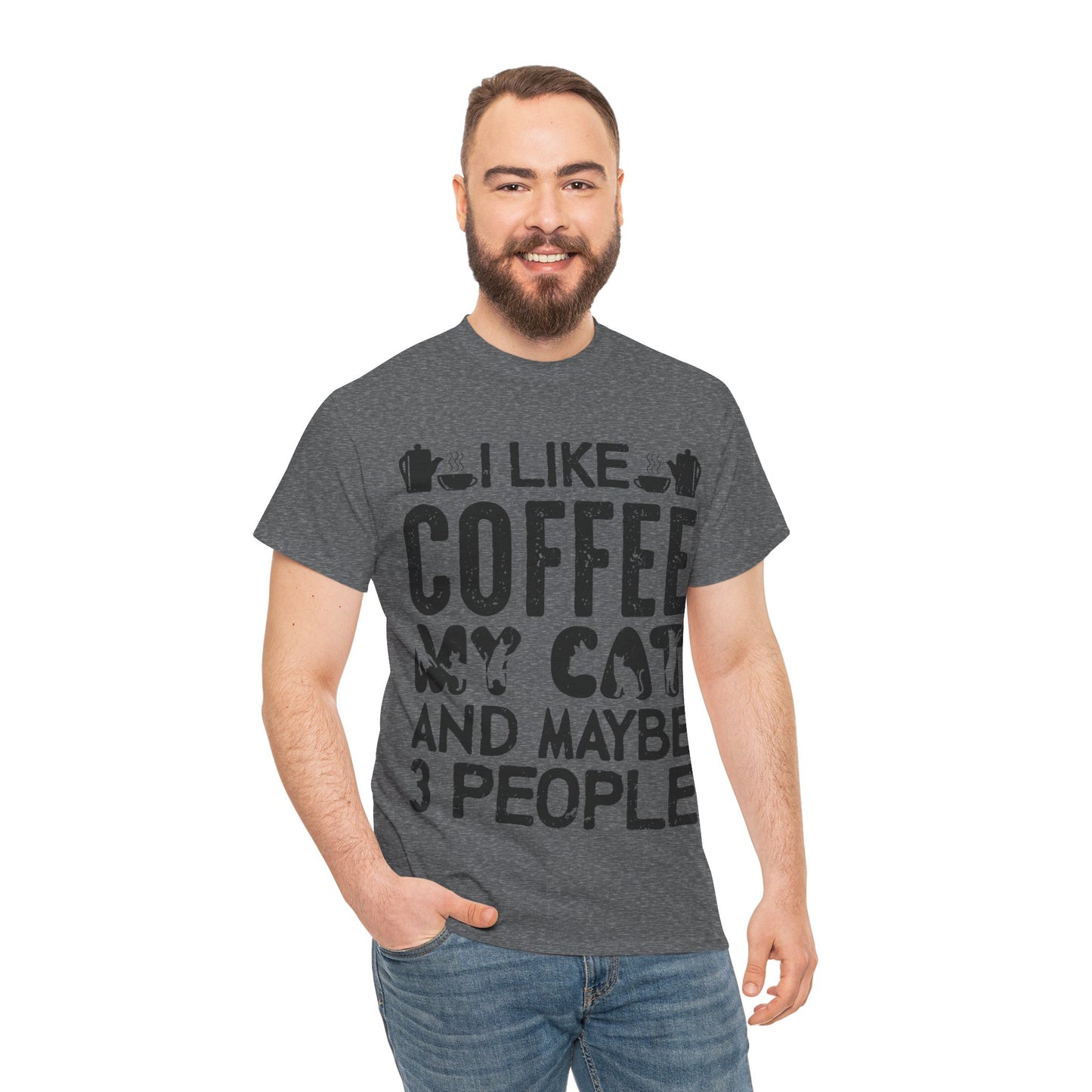 Coffee & Cat Tee — "I Like Coffee, My Cat, And Maybe 3 People" Funny Cat Lover Shirt
