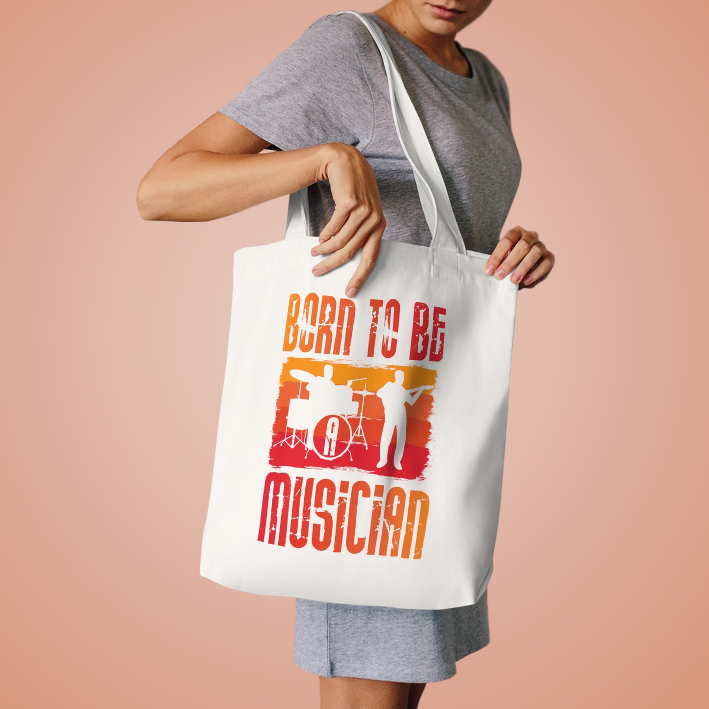 Born to Be Musician Tote Bag – Retro Drummer & Guitar Silhouette Music Lover Gift
