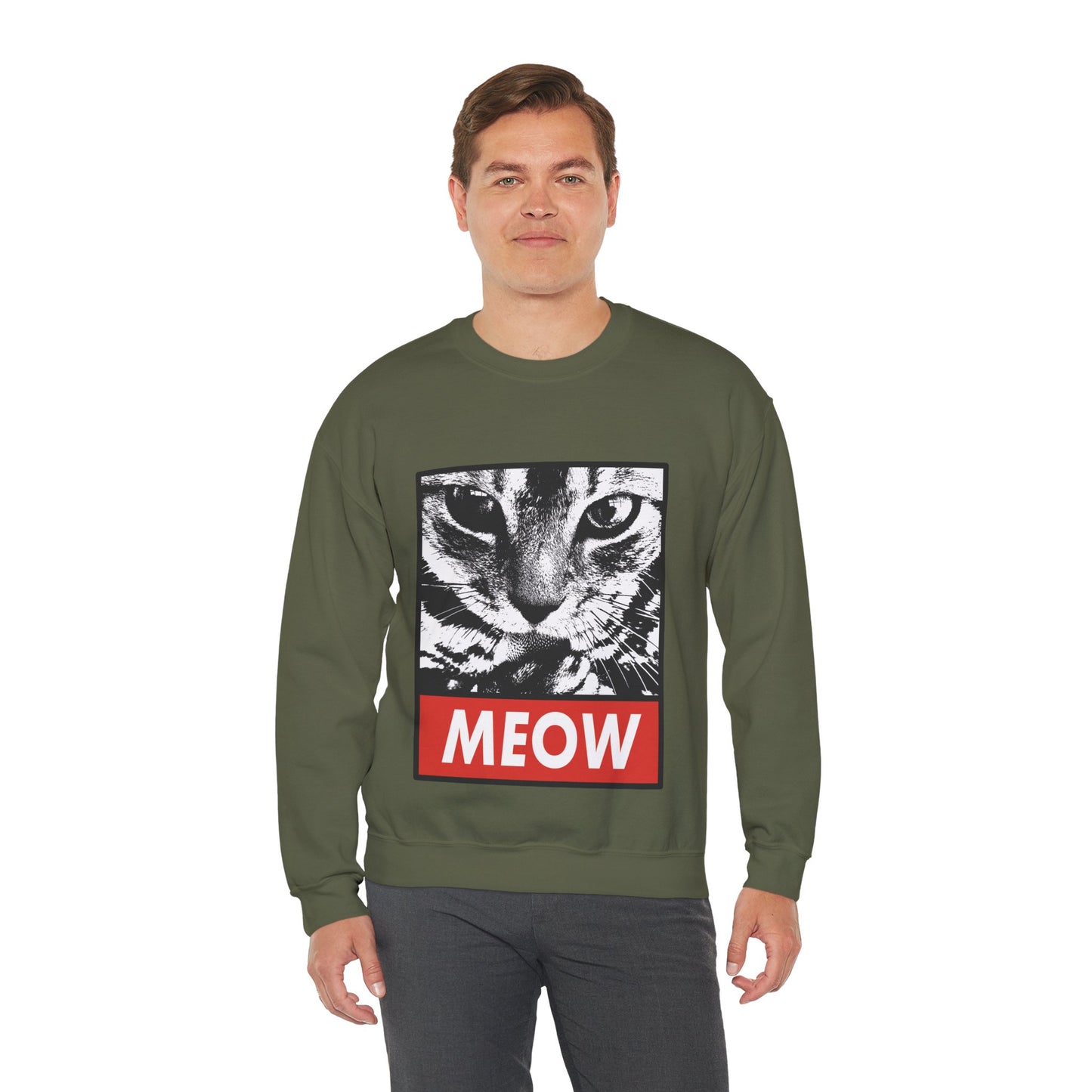 Cat Meow Crewneck Sweatshirt – Retro Graphic Cat Face