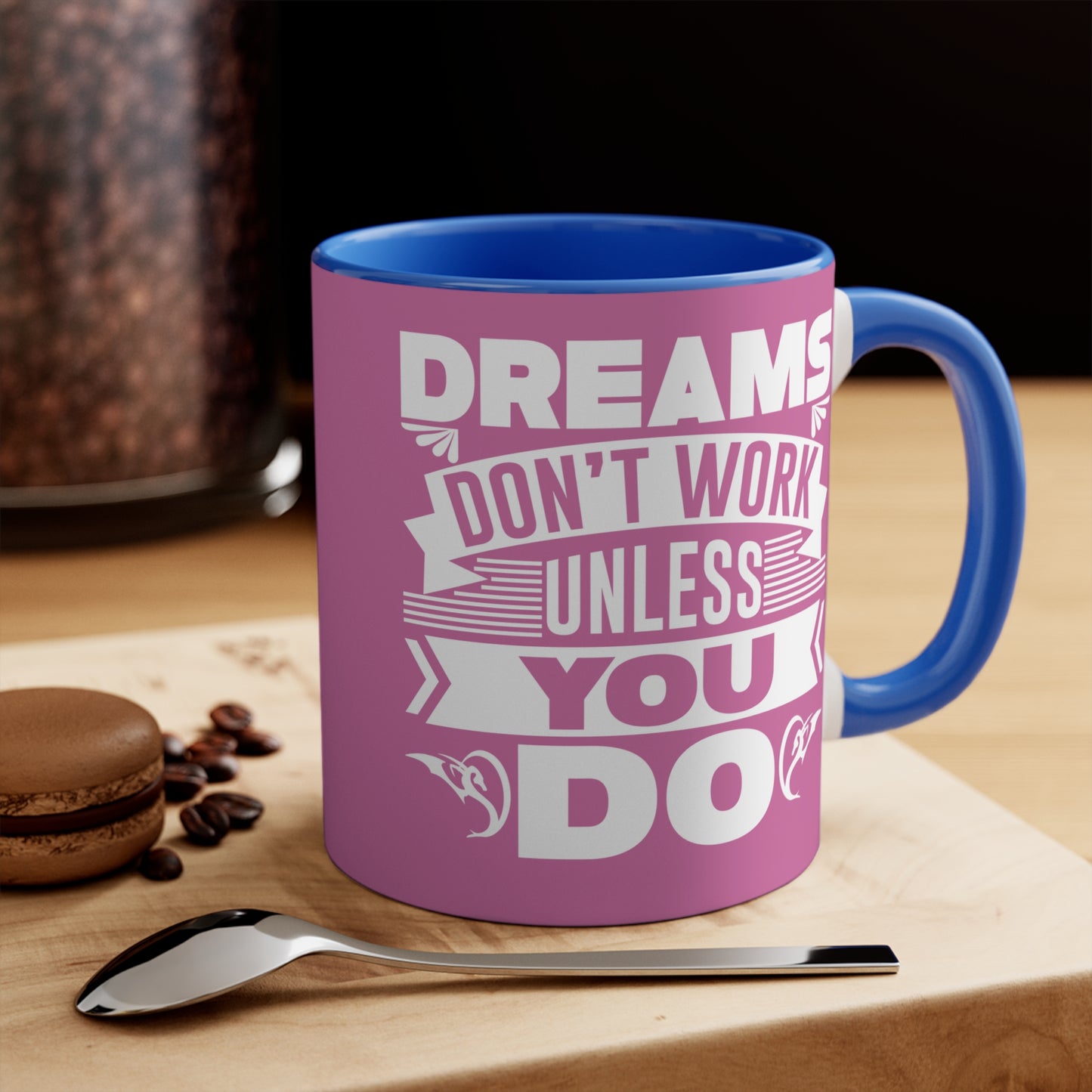 Dream Big Pink Accent Mug — Inspirational 11oz Coffee Cup