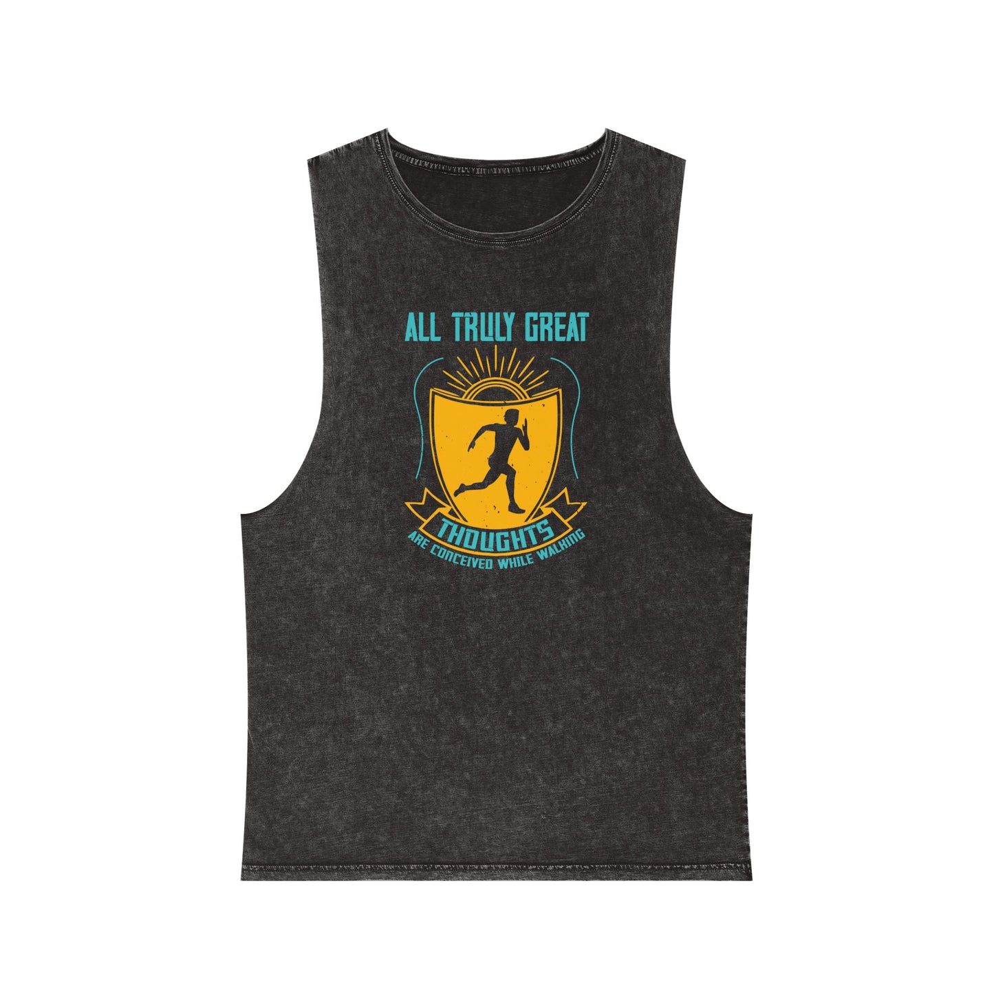 Gym Tank Top — “Heavy Weights and Protein Shakes” Stonewash Sleeveless Top