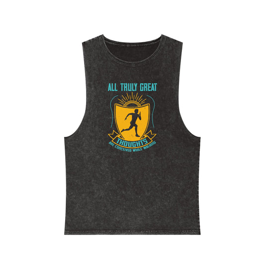 Gym Tank Top — “Heavy Weights and Protein Shakes” Stonewash Sleeveless Top