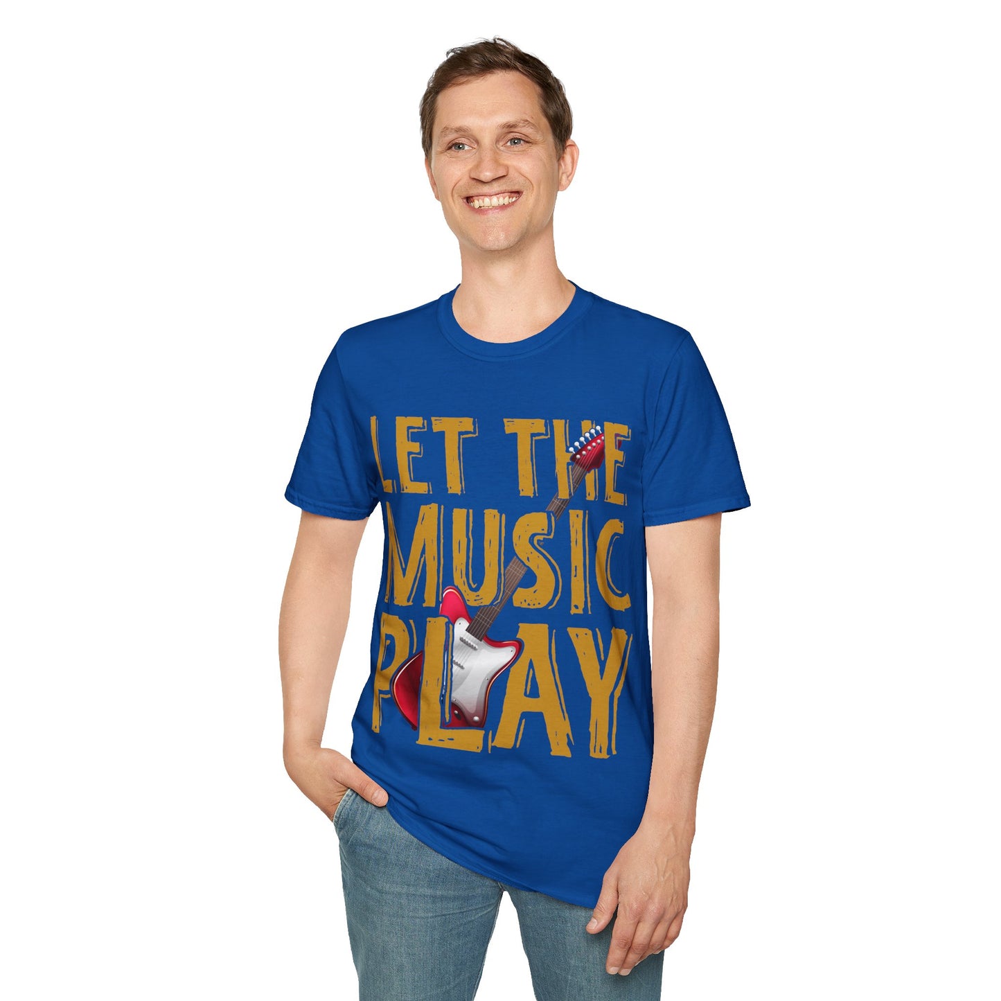 Let The Music Play Guitar T-Shirt — Retro Rock Music Tee for Musicians & Fans