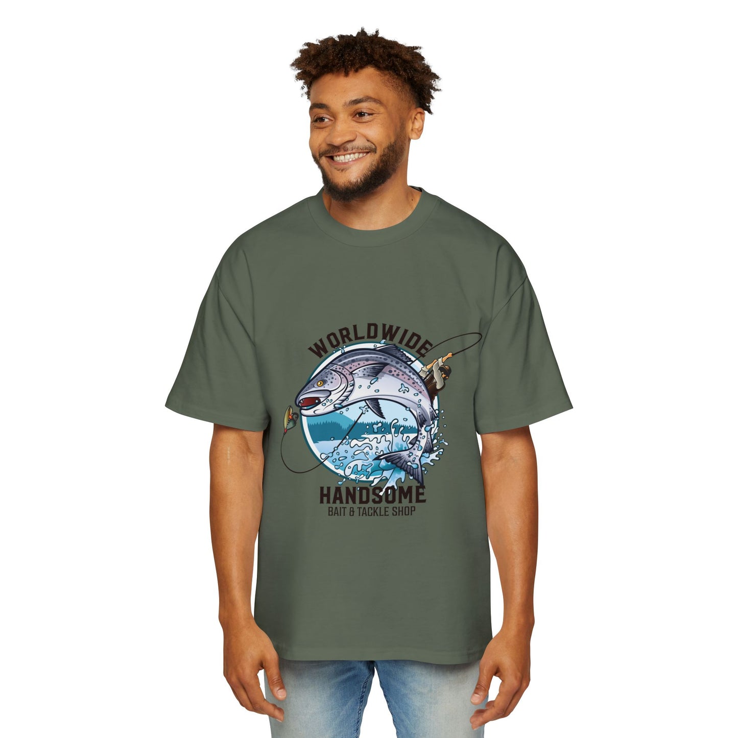 Fishing Tee — "Worldwide Handsome" Bass & Tackle Shop Graphic Shirt