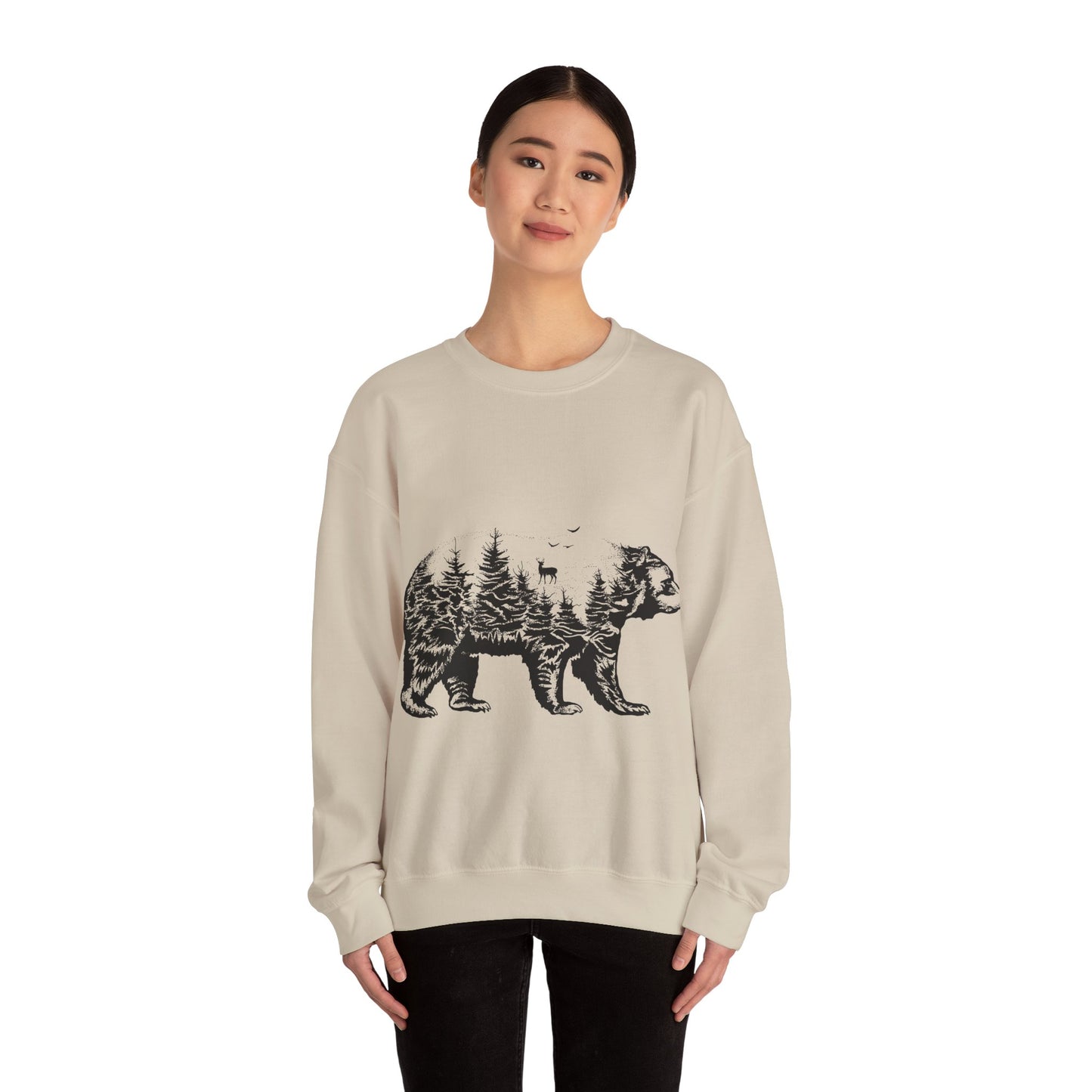 Bear Forest Crewneck Sweatshirt – Woodland Double Exposure Graphic