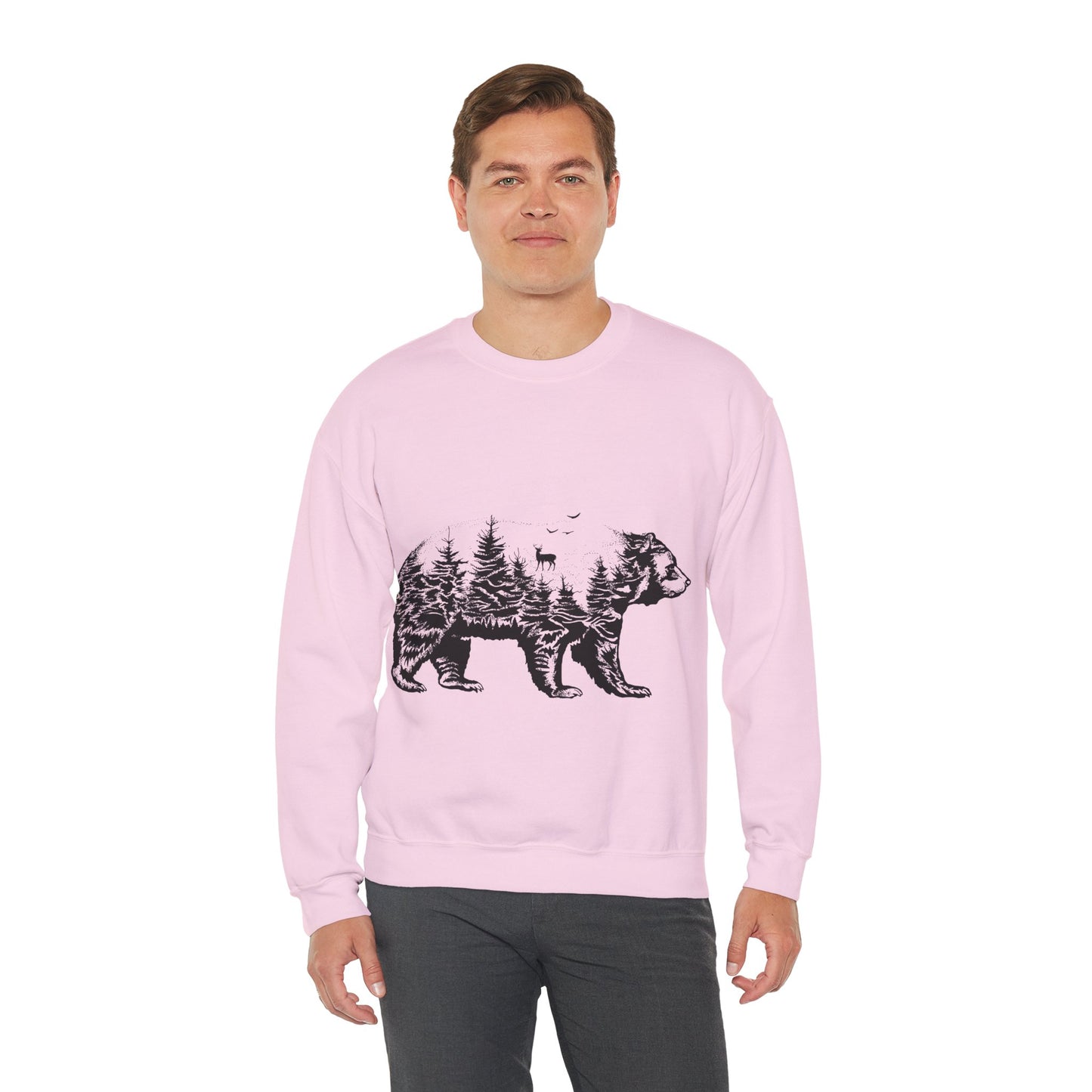 Bear Forest Crewneck Sweatshirt – Woodland Double Exposure Graphic