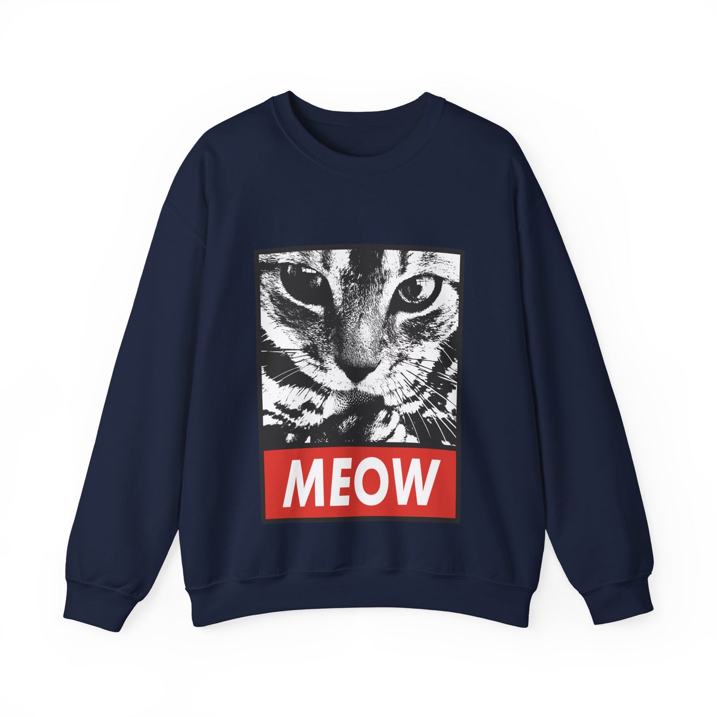 Cat Meow Crewneck Sweatshirt – Retro Graphic Cat Face