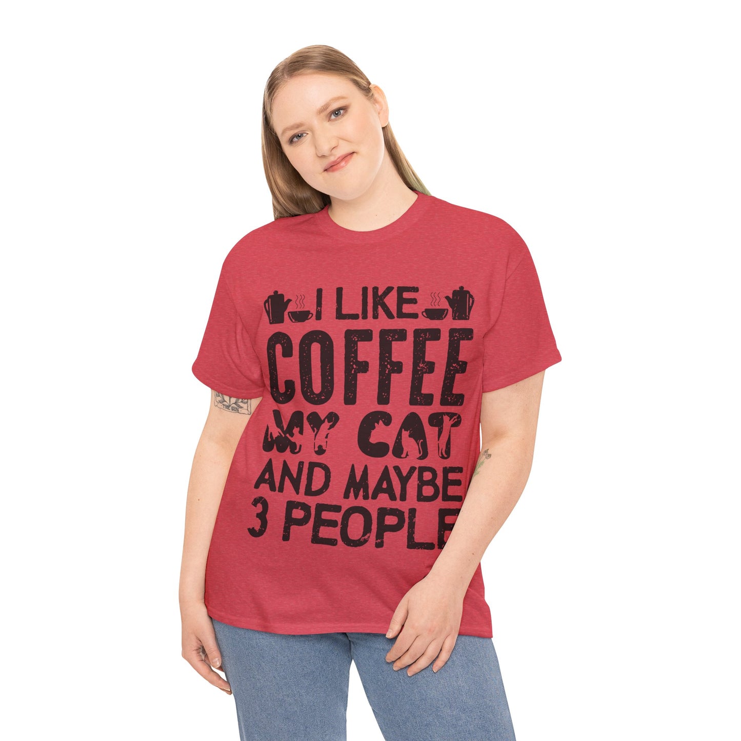 Coffee & Cat Tee — "I Like Coffee, My Cat, And Maybe 3 People" Funny Cat Lover Shirt