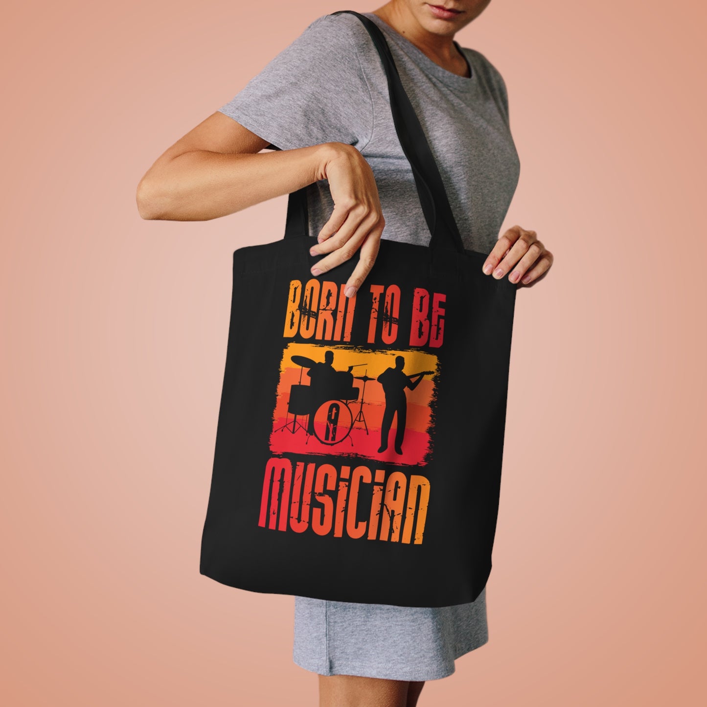 Born to Be Musician Tote Bag – Retro Drummer & Guitar Silhouette Music Lover Gift