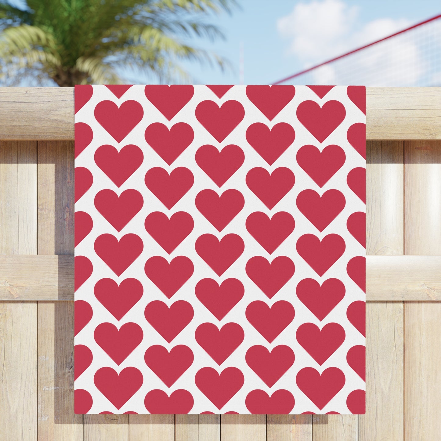 Red Heart Pattern Beach Towel — Valentine’s Day Romantic Pool & Beach Towel