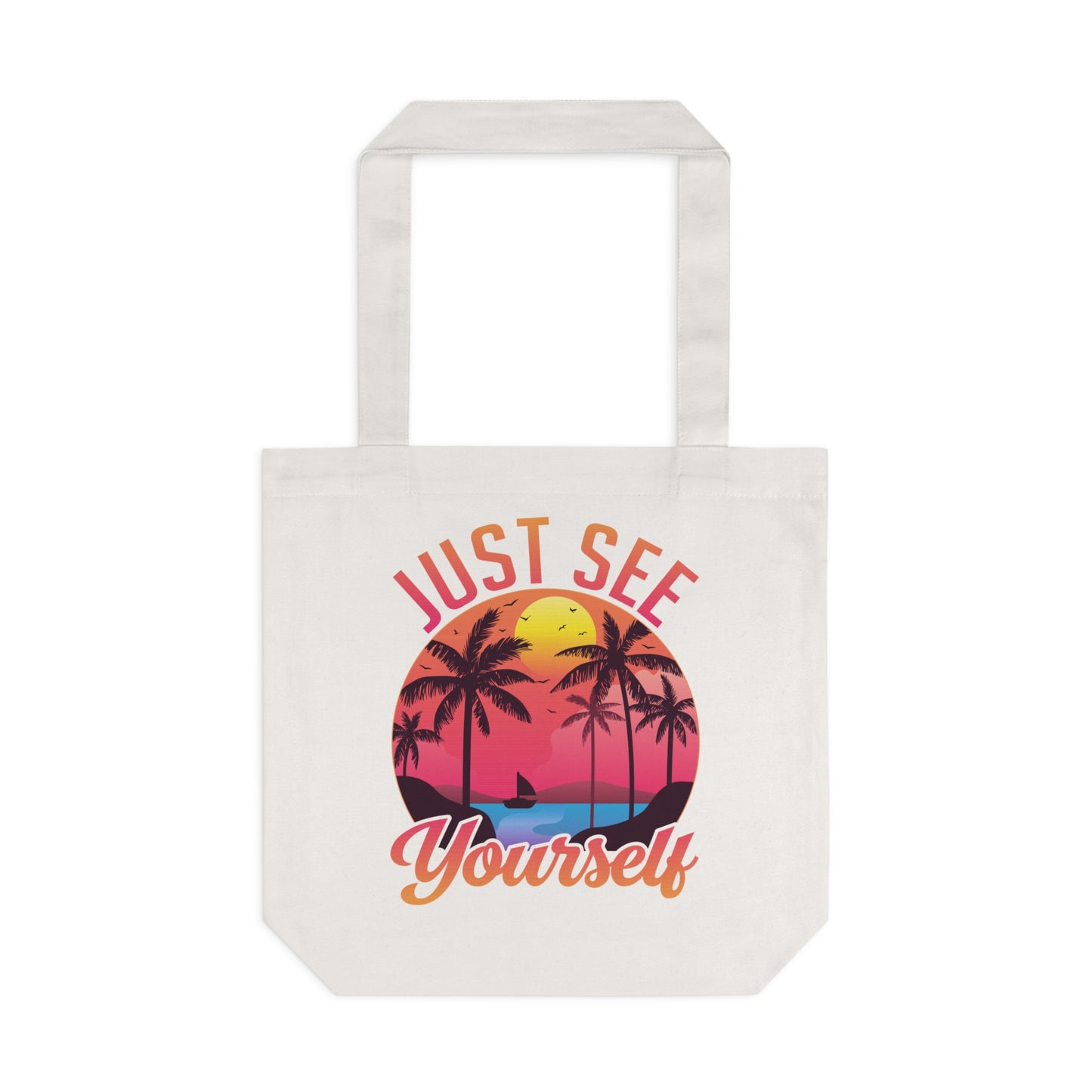 Tote Bag — "Just See Yourself" Retro Sunset Palm Beach Eco Tote