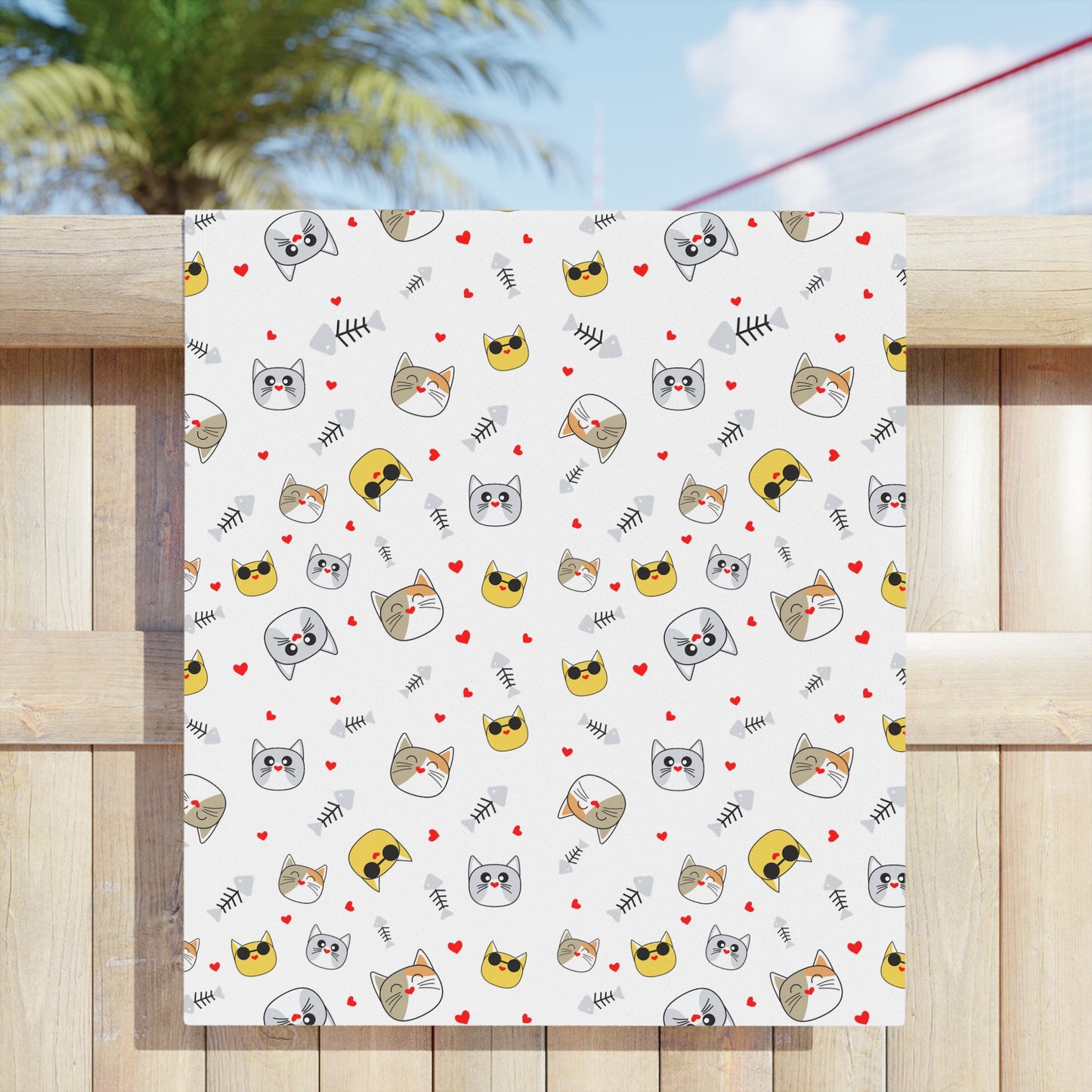 Cute Kawaii Cat Pattern Beach Towel – Playful Emoji Cat Faces, Summer Pool & Beach Towel