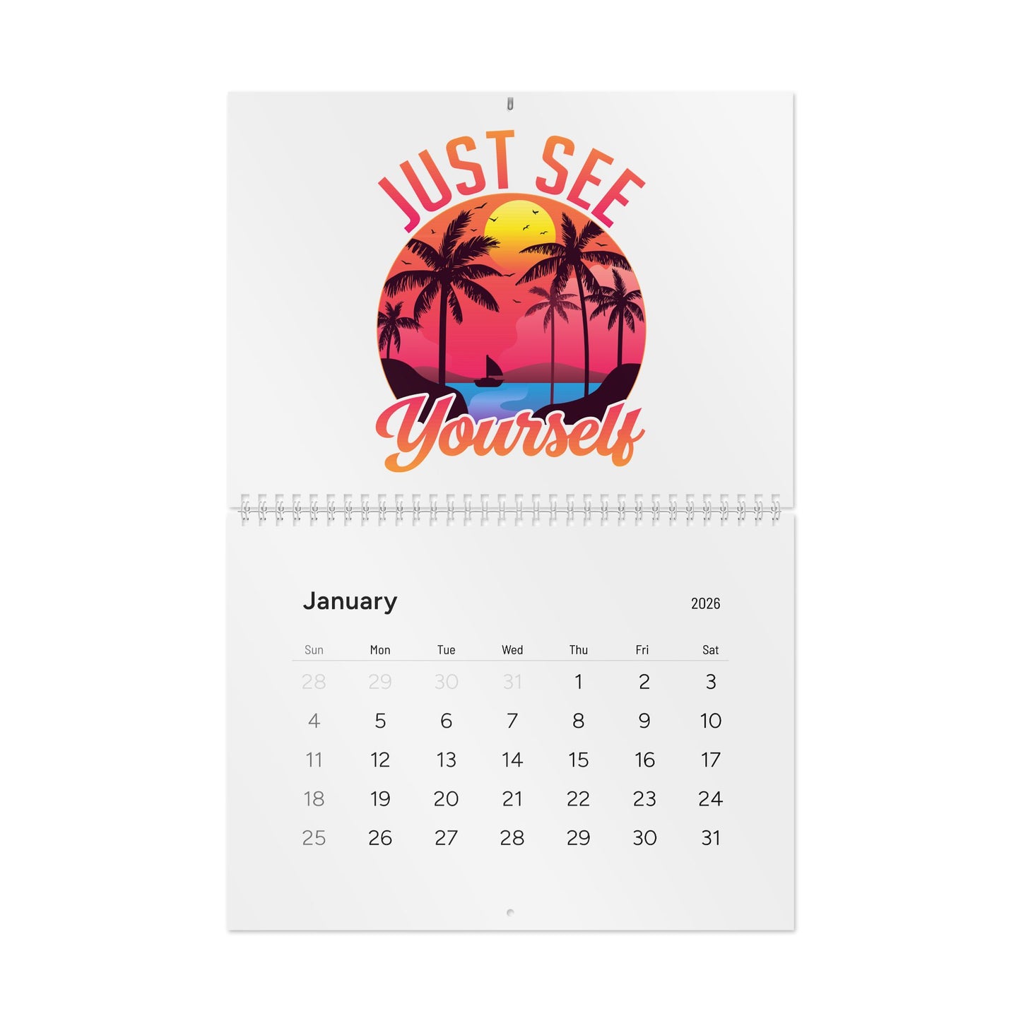2026 'Just See Yourself' Tropical Sunset Wall Calendar — Inspirational Monthly Calendar