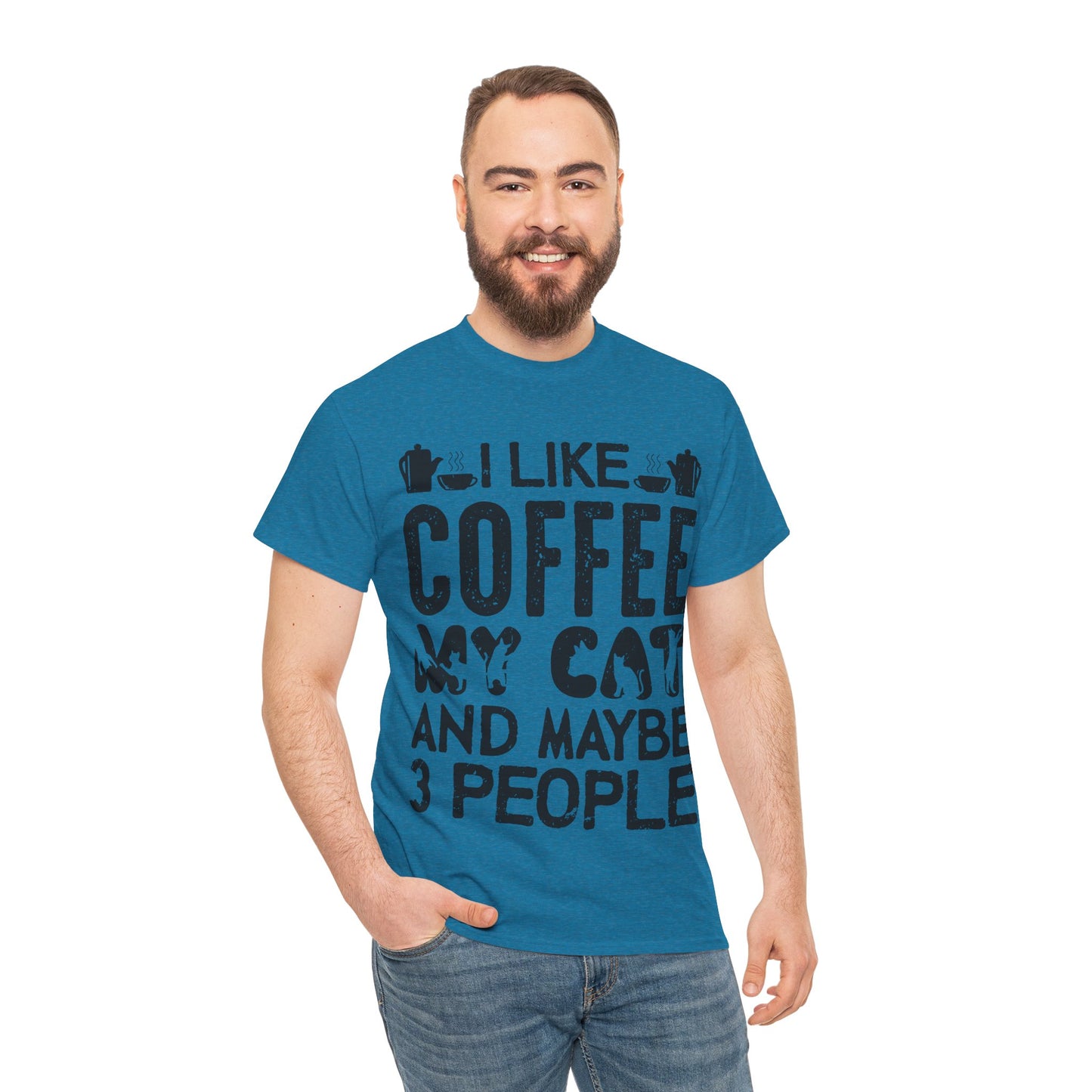 Coffee & Cat Tee — "I Like Coffee, My Cat, And Maybe 3 People" Funny Cat Lover Shirt