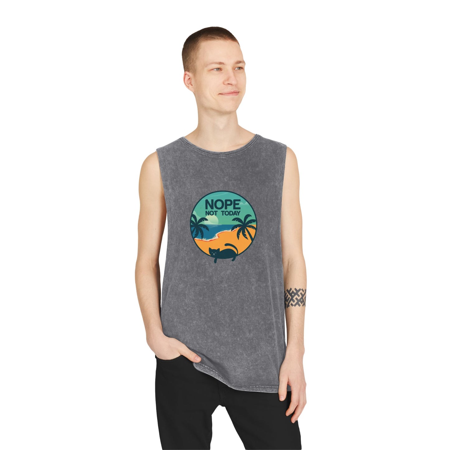 Nope Not Today Tank Top — Retro Beach Palm Graphic Stonewash Tank