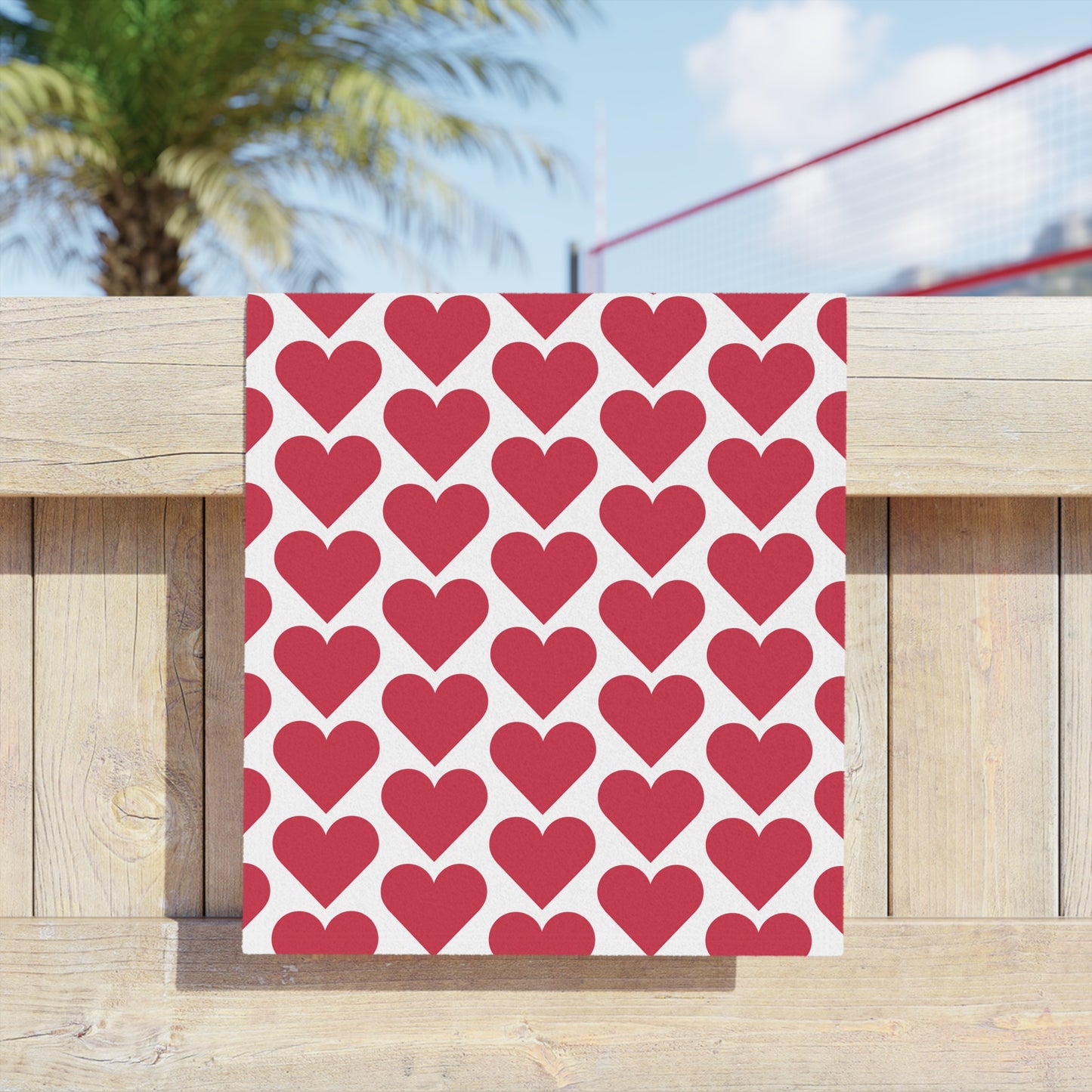 Red Heart Pattern Beach Towel — Valentine’s Day Romantic Pool & Beach Towel