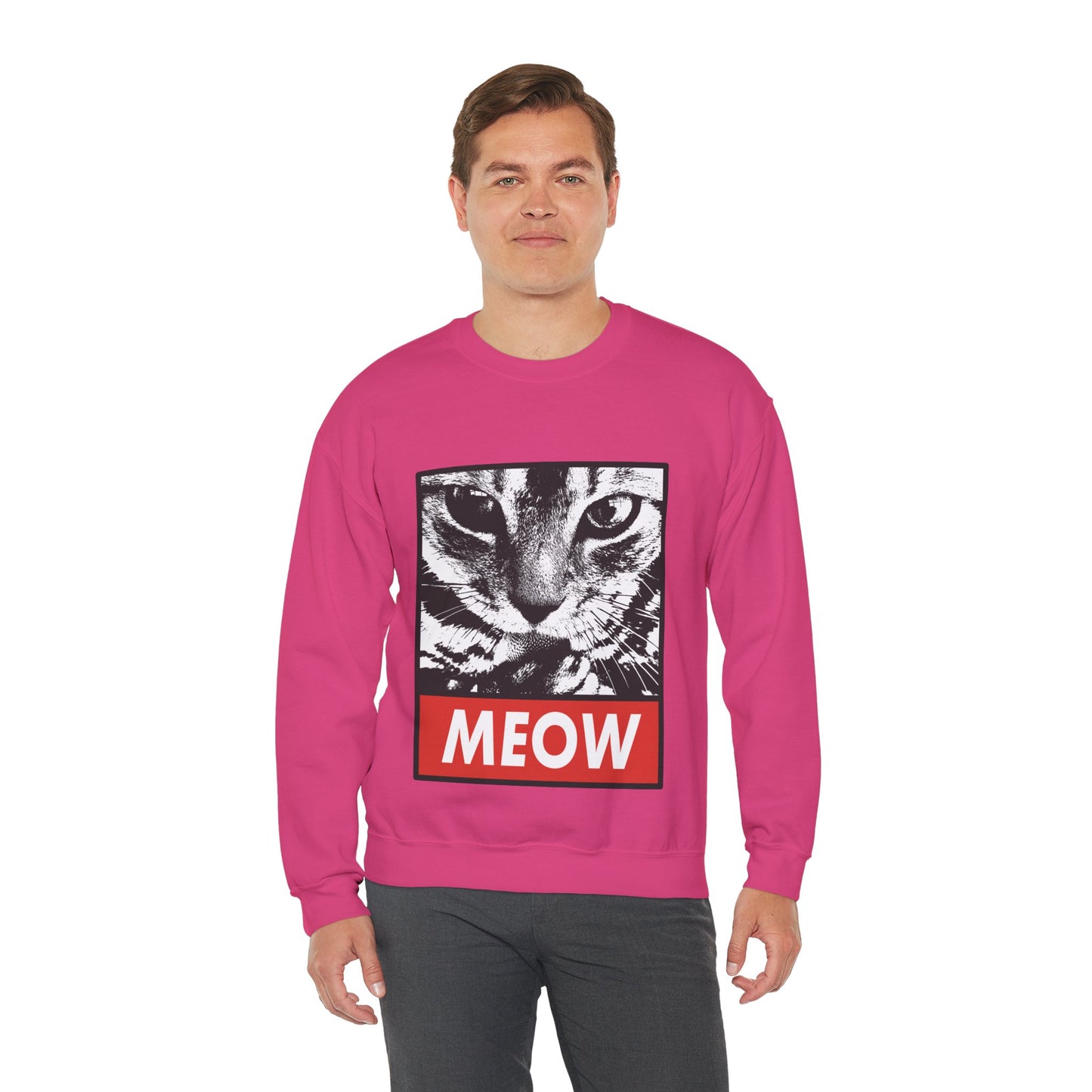 Cat Meow Crewneck Sweatshirt – Retro Graphic Cat Face