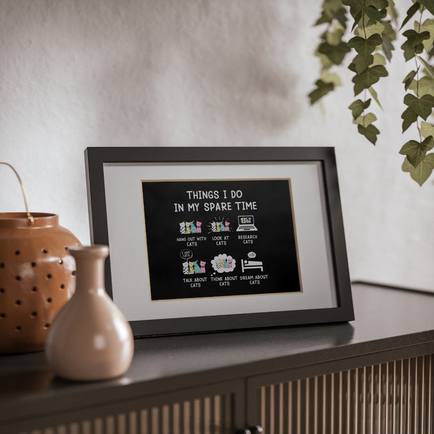 Framed Poster — "Things I Do in My Spare Time" Cute Cat Activity Print