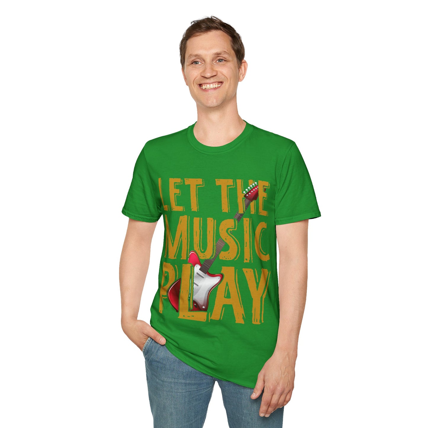 Let The Music Play Guitar T-Shirt — Retro Rock Music Tee for Musicians & Fans