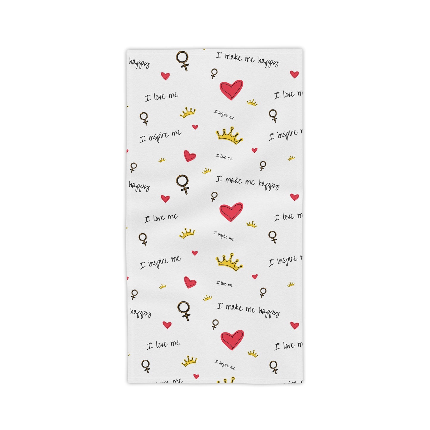Beach Towel — Self Love Pattern with Hearts, Crowns & "I Love Me" Text