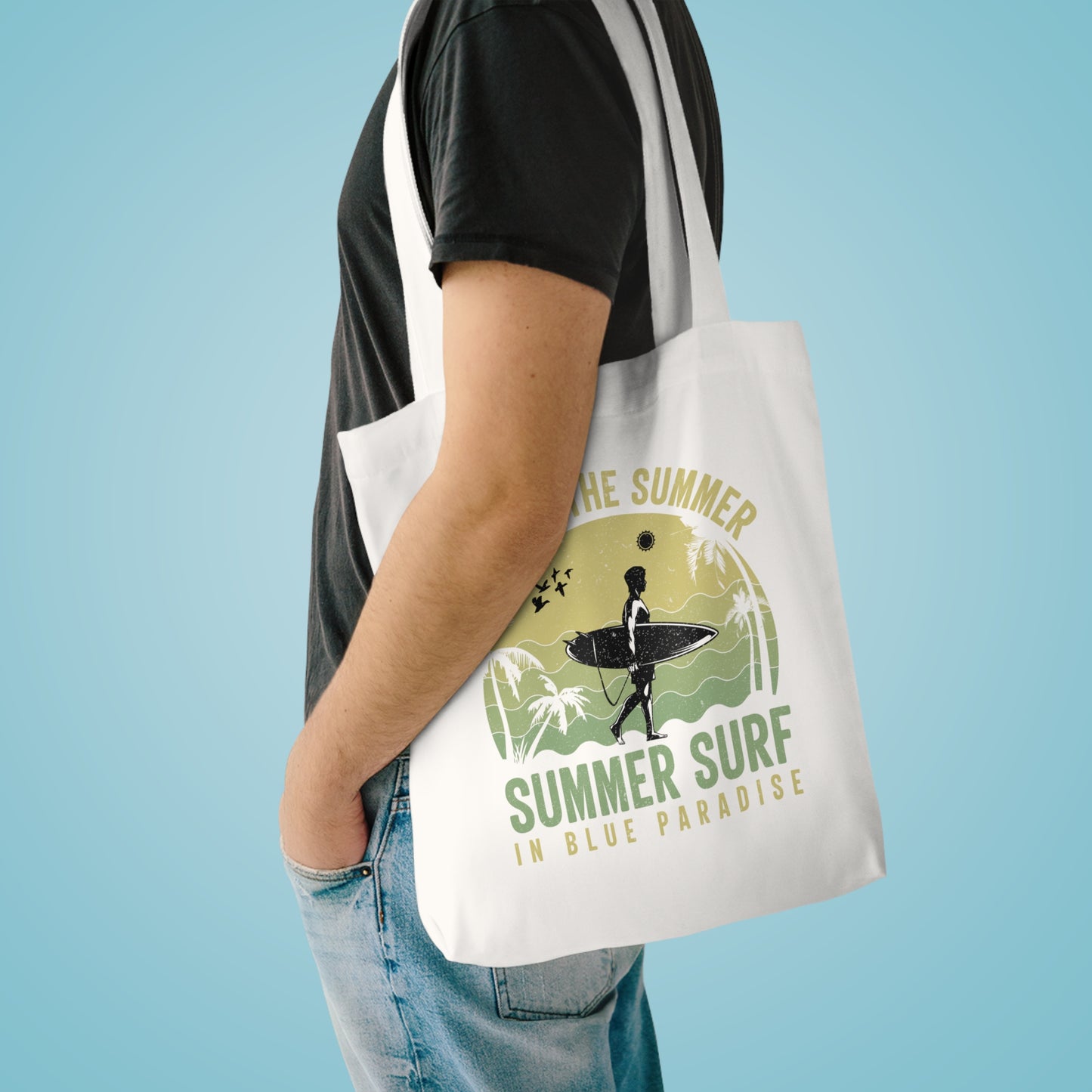 Summer Surf Cotton Tote Bag — "Enjoy the Summer" Beach Shopper