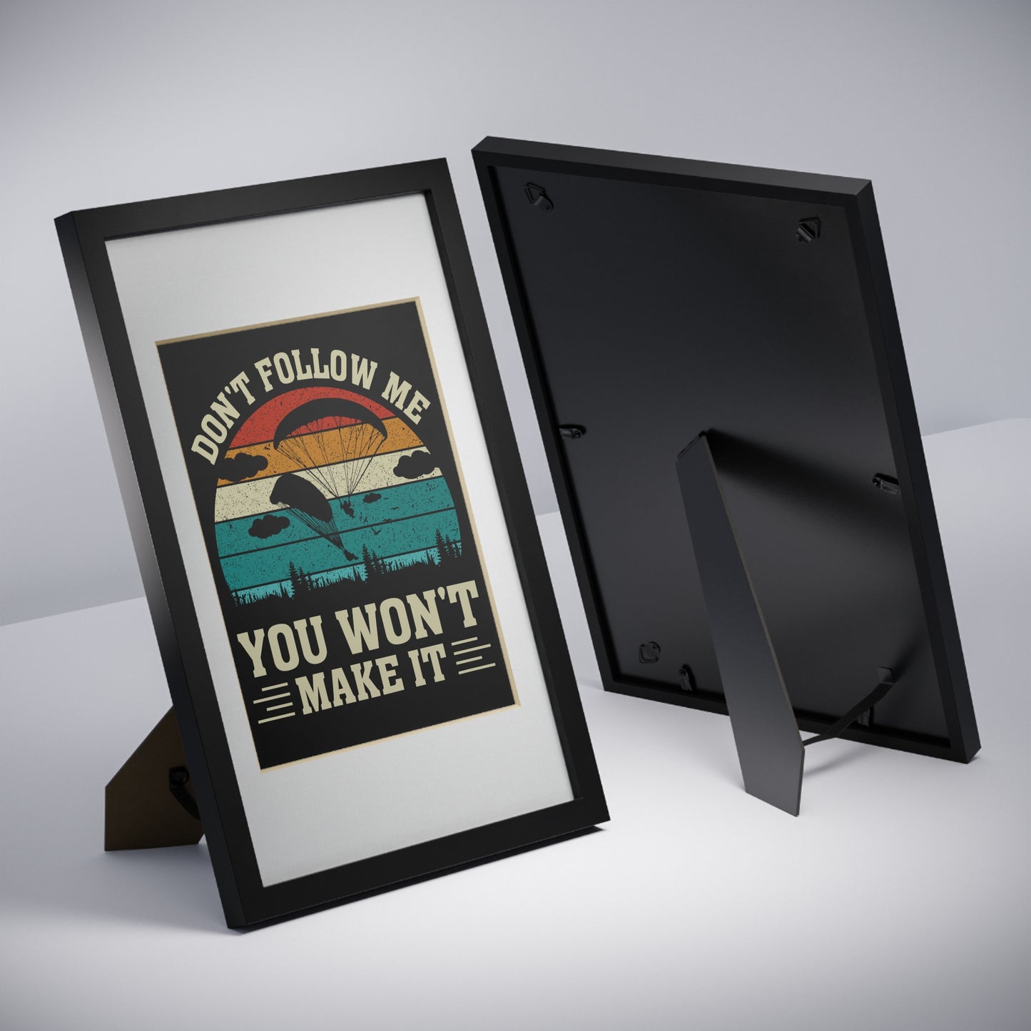 Framed Poster — "Don't Follow Me You Won't Make It" Vintage Paragliding Wall Art