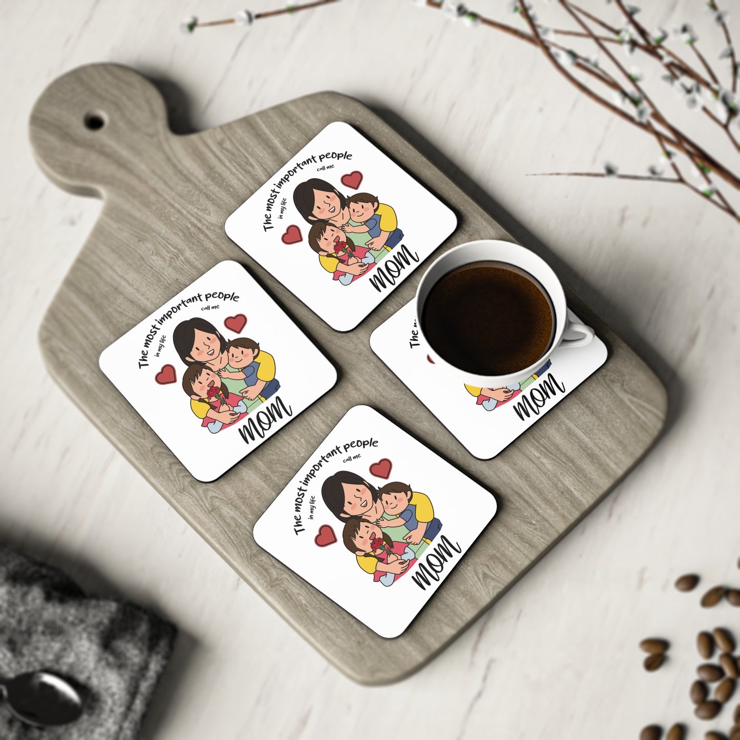 Mom & Kids Coaster – “The Most Important People in My Life” Cork Drink Coaster | Mother’s Day Gift