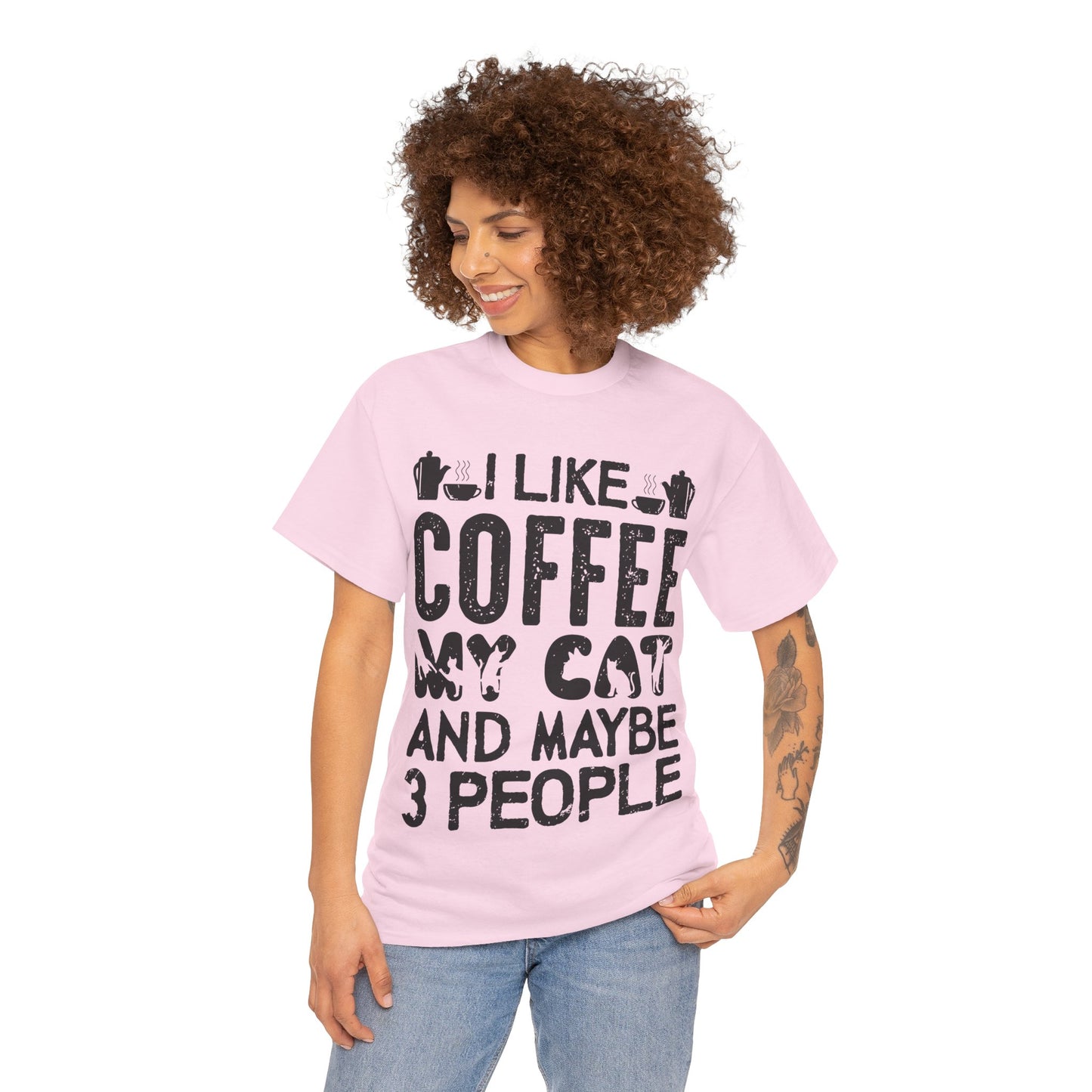 Coffee & Cat Tee — "I Like Coffee, My Cat, And Maybe 3 People" Funny Cat Lover Shirt