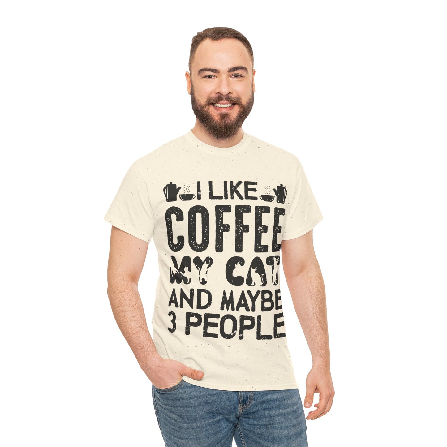 Coffee & Cat Tee — "I Like Coffee, My Cat, And Maybe 3 People" Funny Cat Lover Shirt