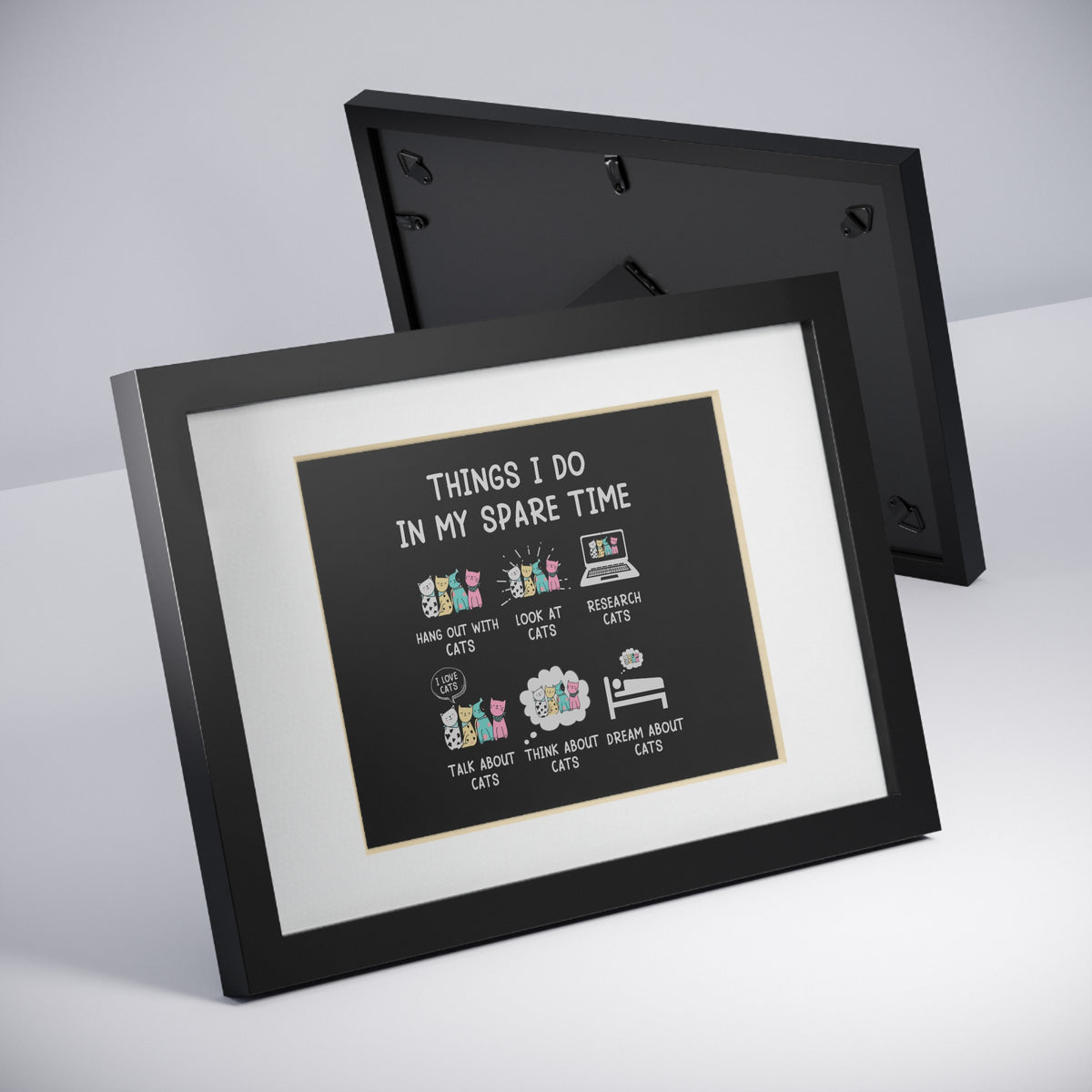 Framed Poster — "Things I Do in My Spare Time" Cute Cat Activity Print