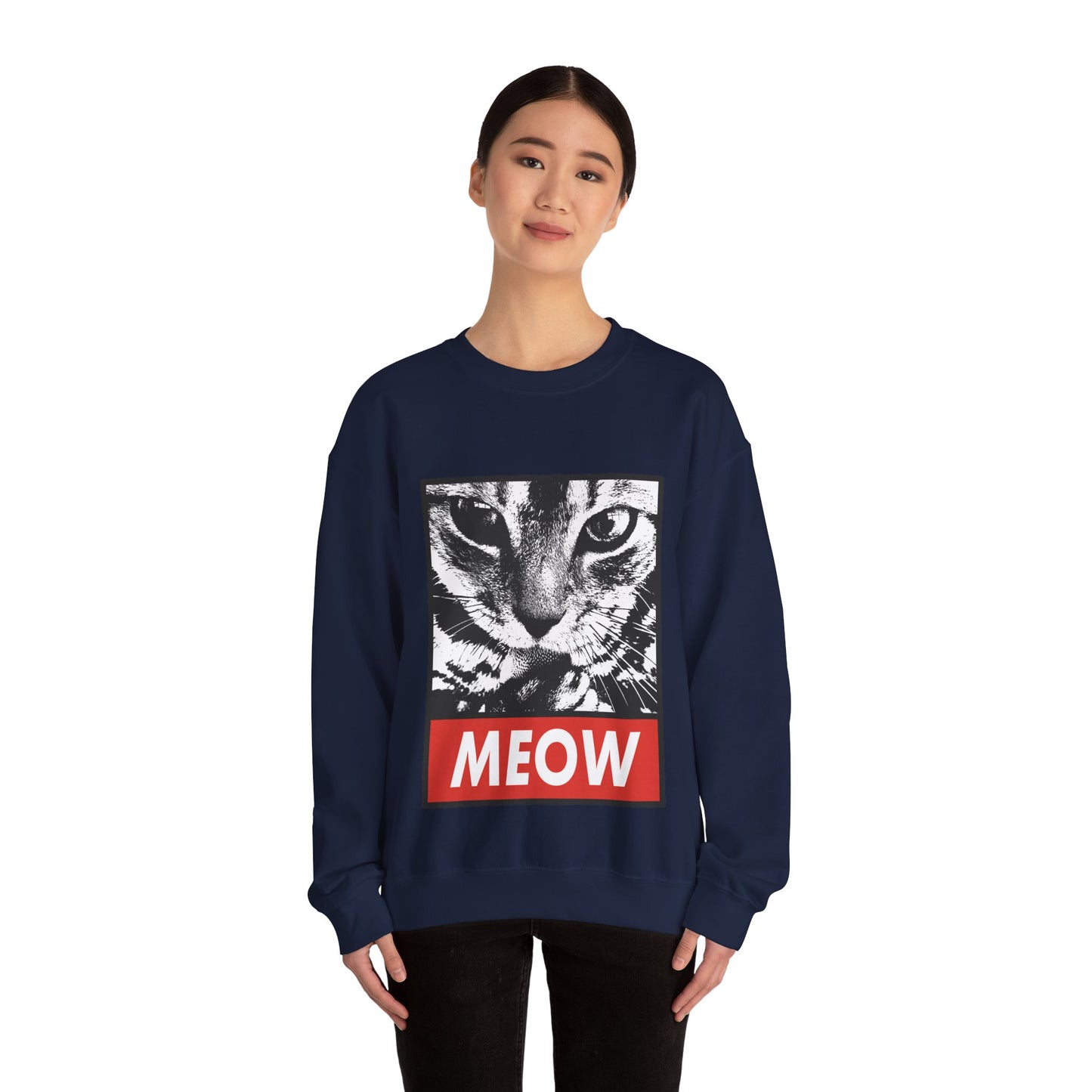 Cat Meow Crewneck Sweatshirt – Retro Graphic Cat Face