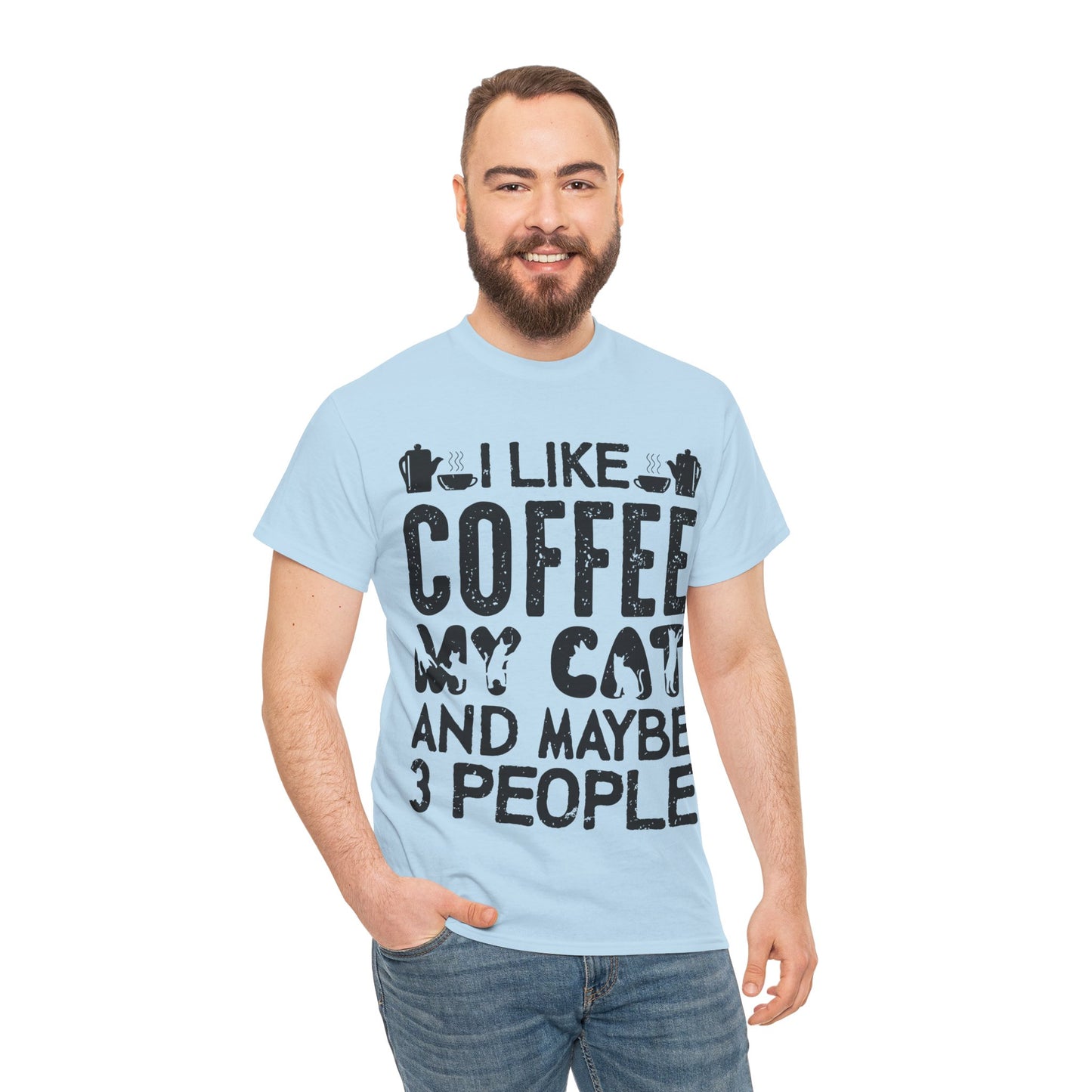 Coffee & Cat Tee — "I Like Coffee, My Cat, And Maybe 3 People" Funny Cat Lover Shirt