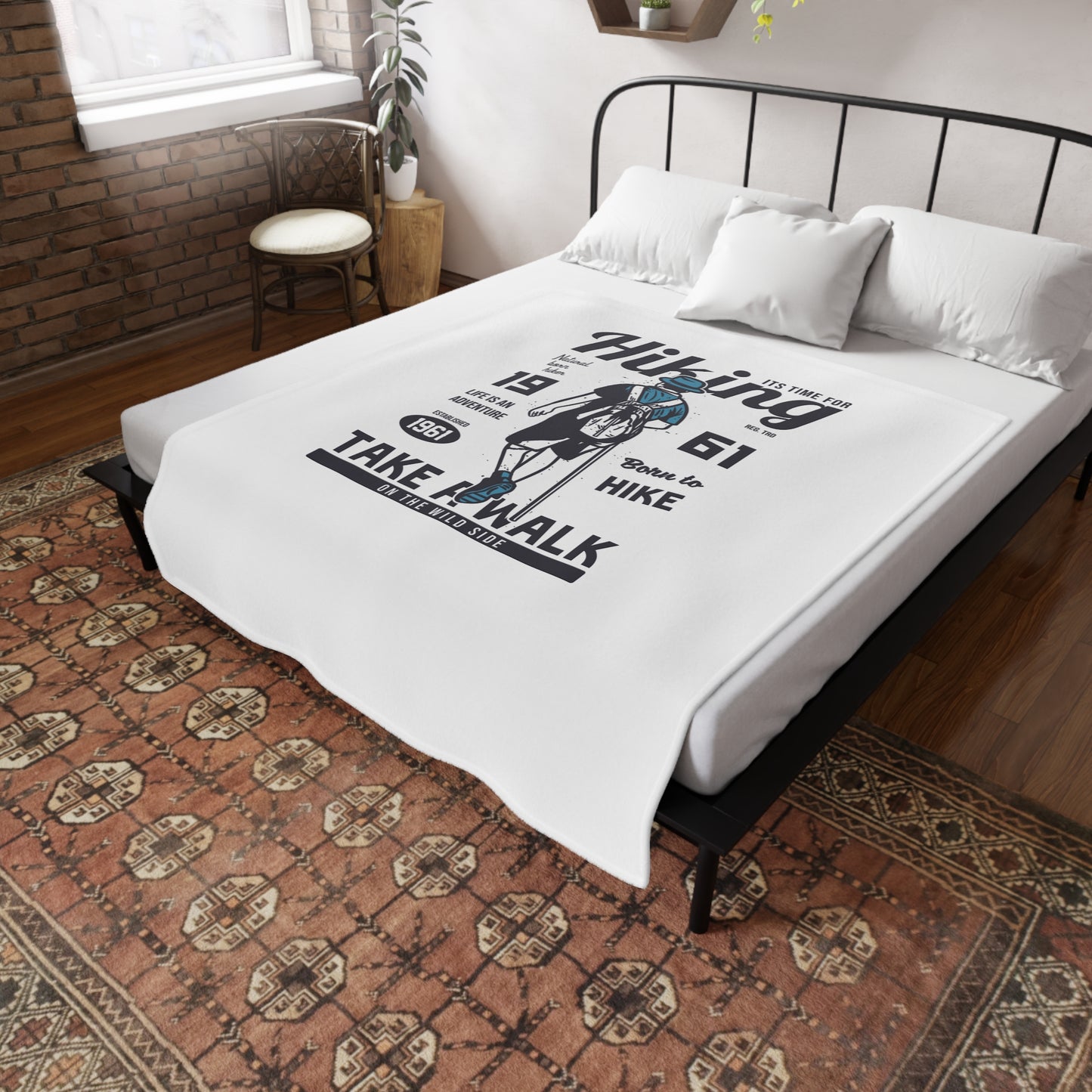 Hiking Adventure Plush Fleece Blanket — "Take a Walk" Outdoor Camper Gift