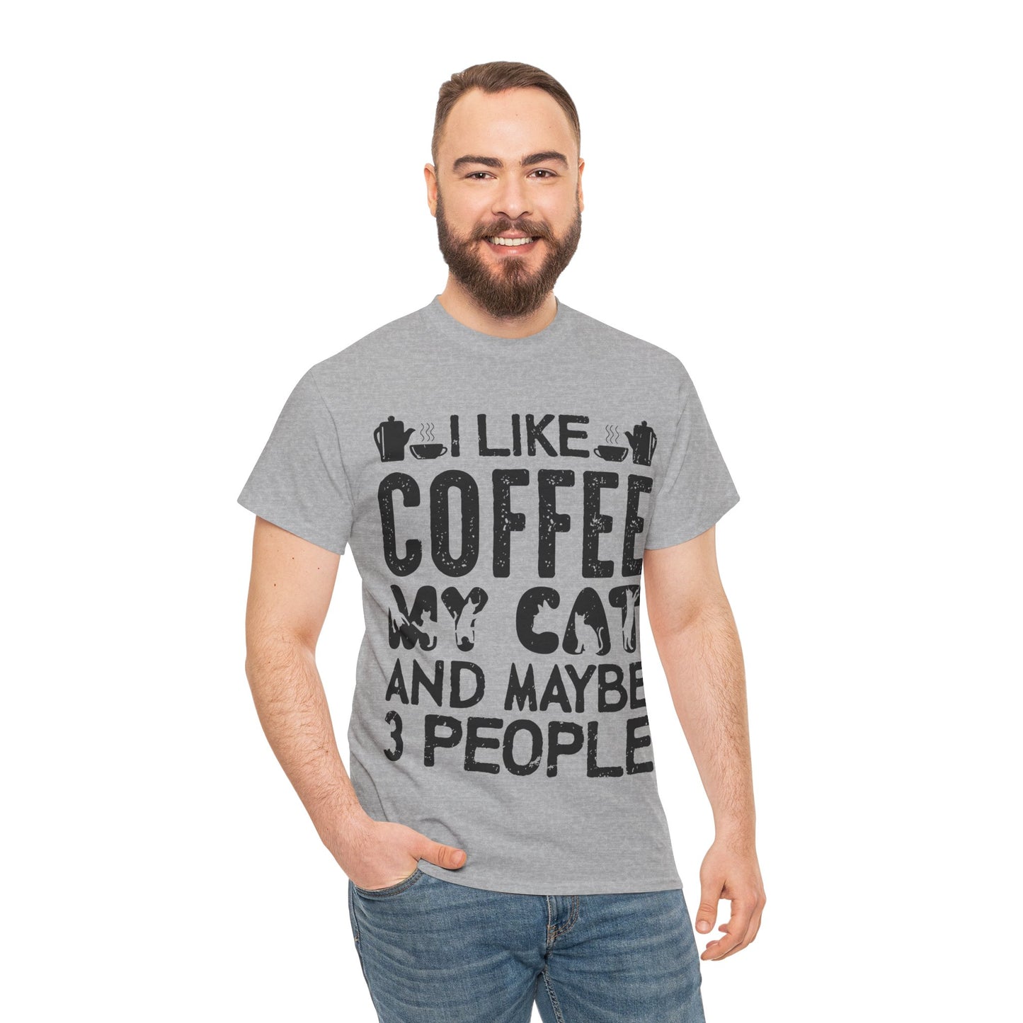 Coffee & Cat Tee — "I Like Coffee, My Cat, And Maybe 3 People" Funny Cat Lover Shirt
