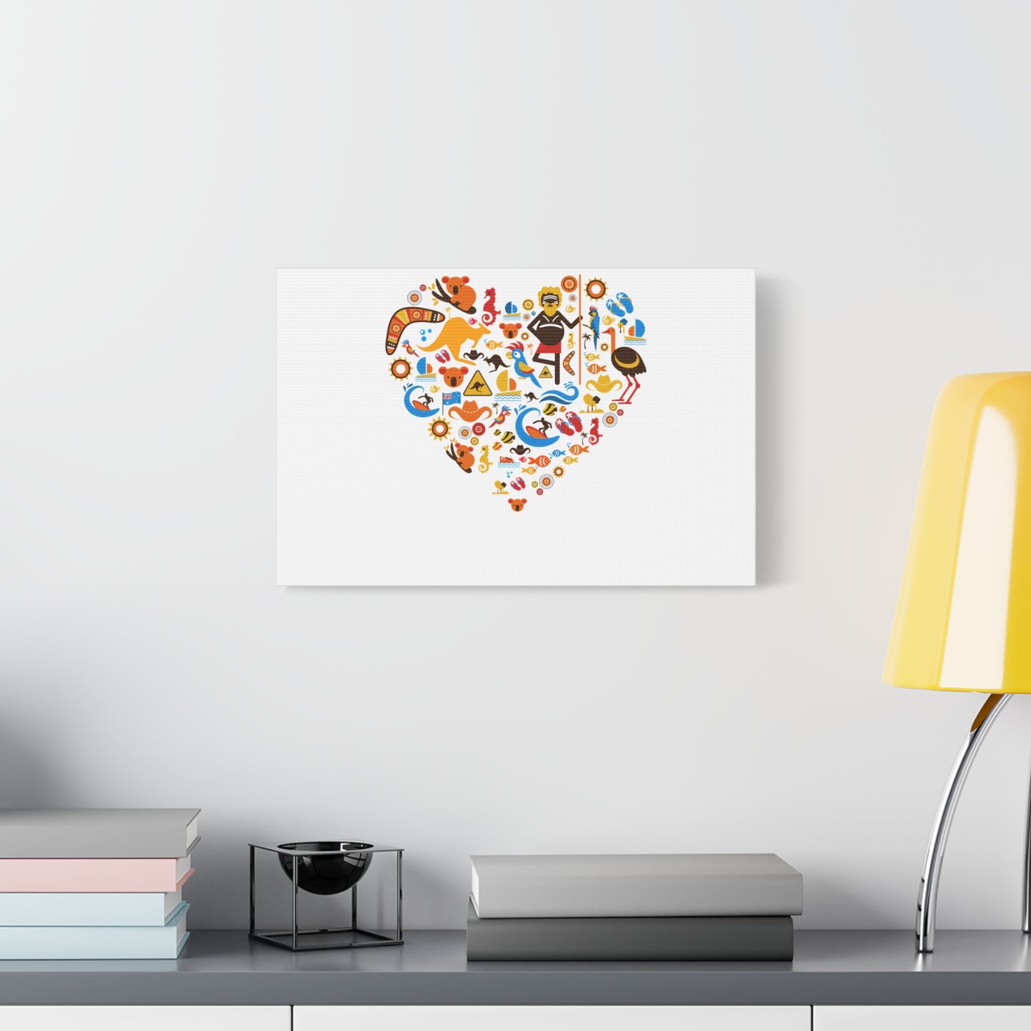 Heart Mosaic Canvas Wall Art — Colorful Travel & Adventure Icons