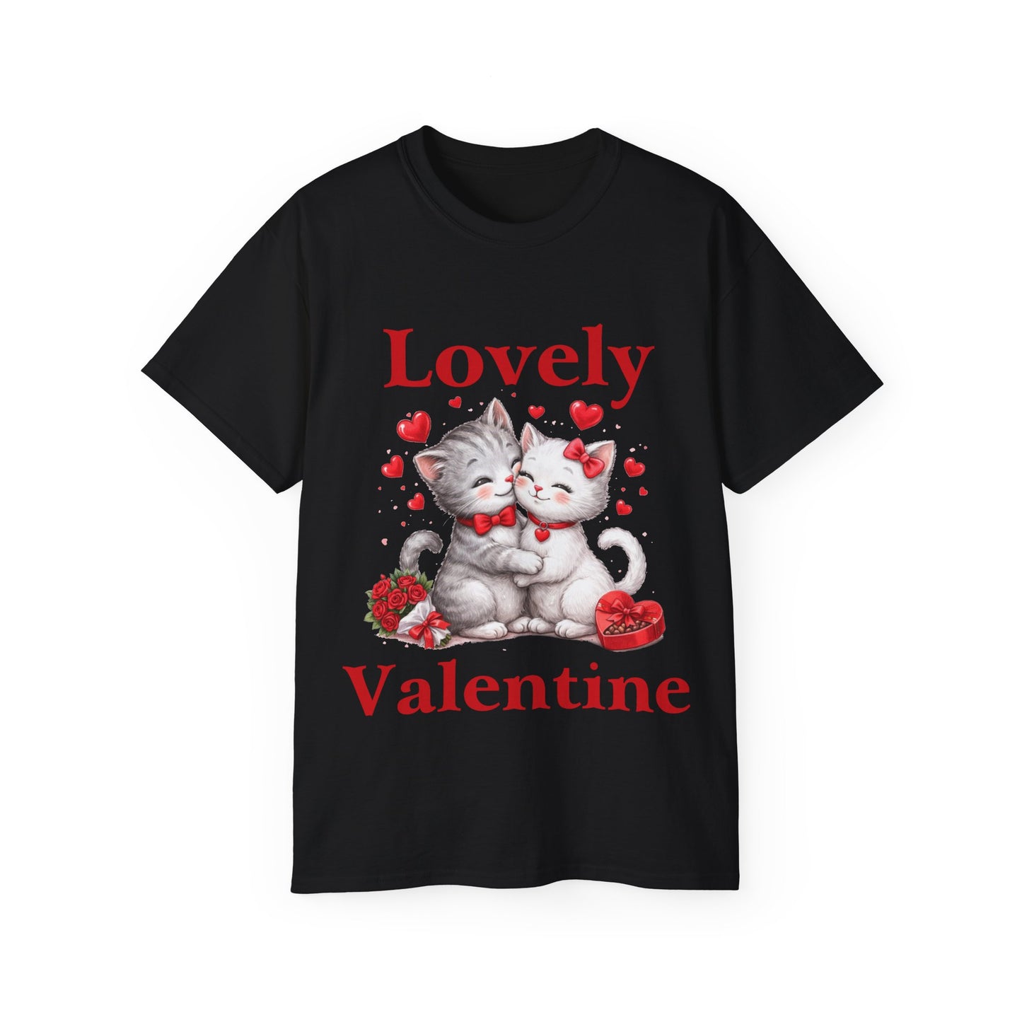 Valentine Kitty Tee - "Lovely Valentine" Cute Cat Couple Valentine's Day T-Shirt