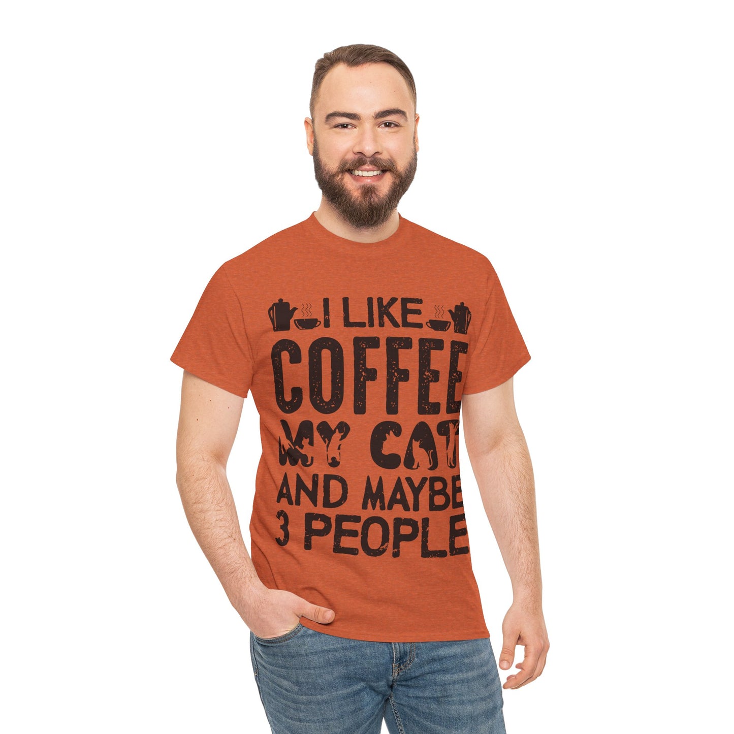 Coffee & Cat Tee — "I Like Coffee, My Cat, And Maybe 3 People" Funny Cat Lover Shirt
