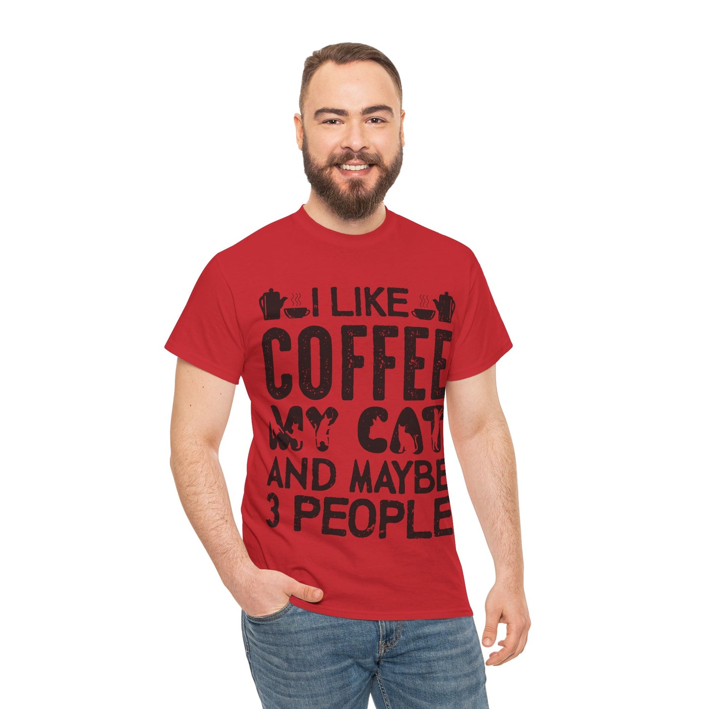 Coffee & Cat Tee — "I Like Coffee, My Cat, And Maybe 3 People" Funny Cat Lover Shirt