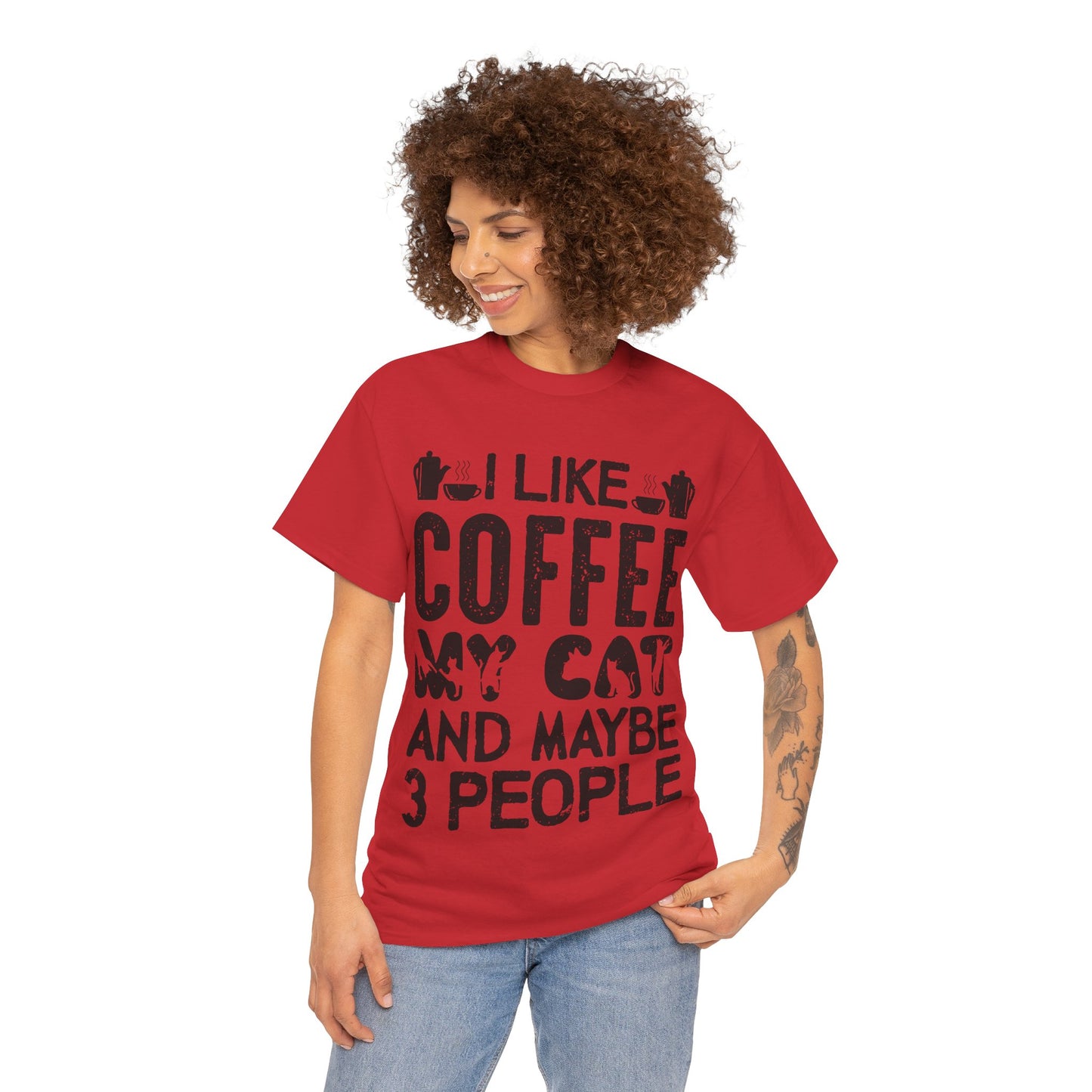 Coffee & Cat Tee — "I Like Coffee, My Cat, And Maybe 3 People" Funny Cat Lover Shirt